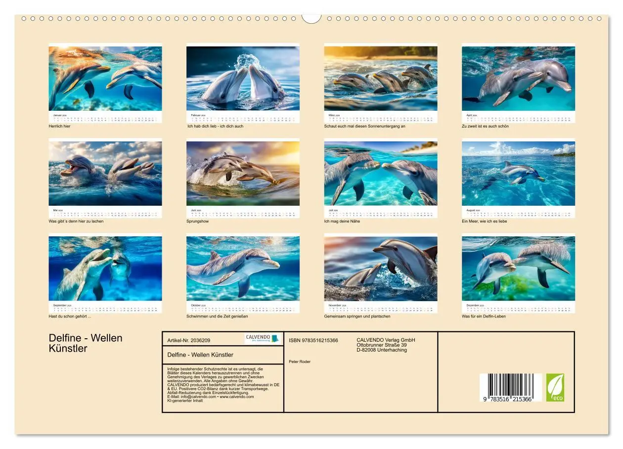 Bild: 9783516215366 | Delfine - Wellen Künstler (hochwertiger Premium Wandkalender 2026...