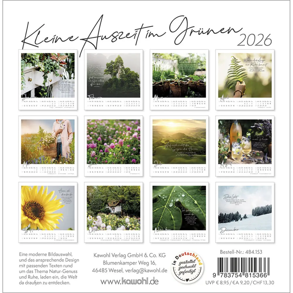 Bild: 9783754815366 | Kleine Auszeit im Grünen 2026 | Die Vielfalt der Schöpfung entdecken