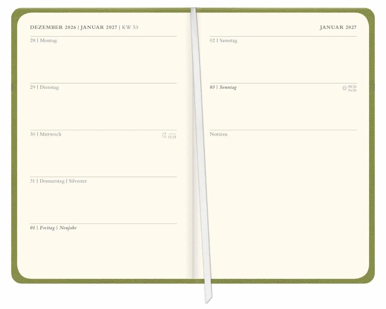 Bild: 9783756415366 | Diario Wochen-Kalenderbuch A6, grün 2027 | Buch | Bürokalender Heye