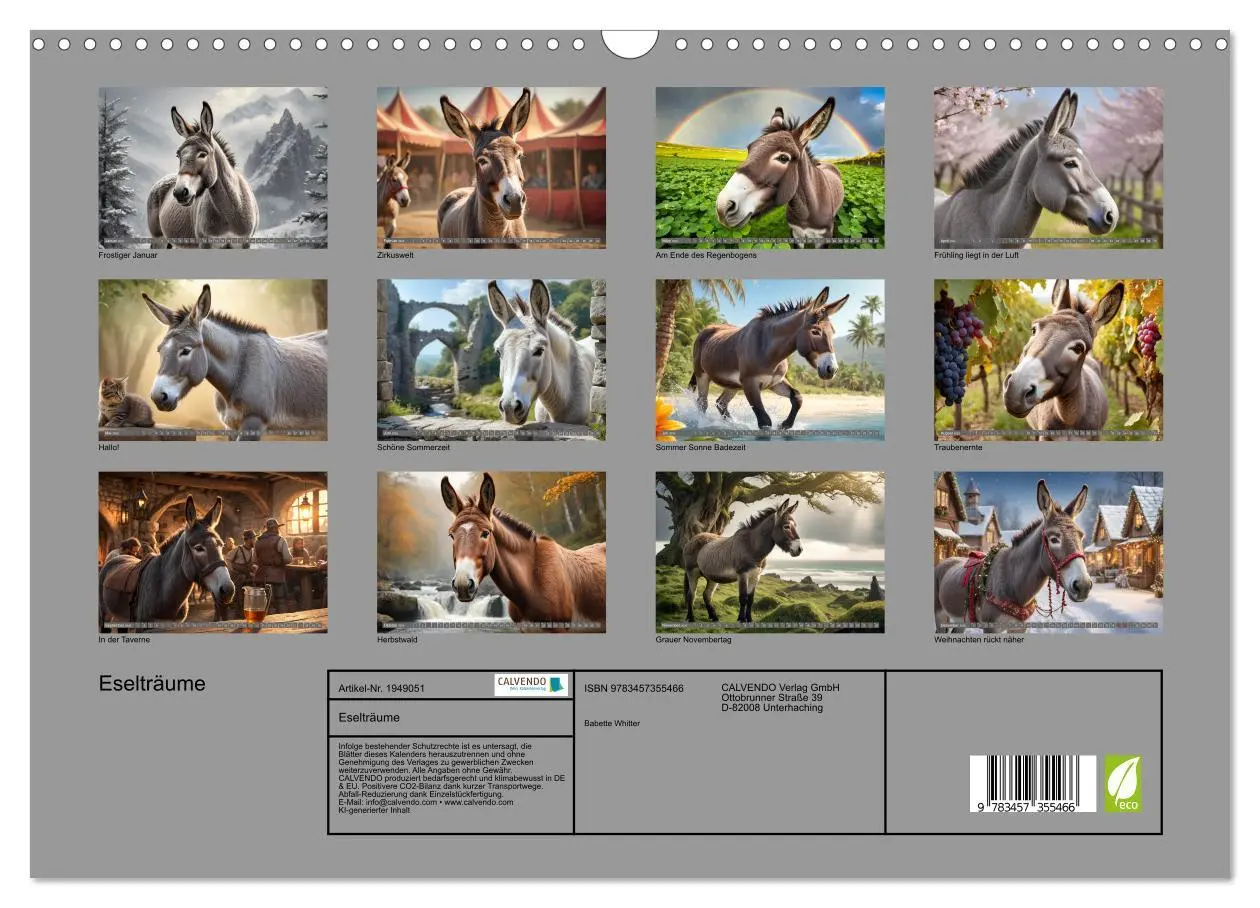 Bild: 9783457355466 | Eselträume (Wandkalender 2026 DIN A3 quer), CALVENDO Monatskalender