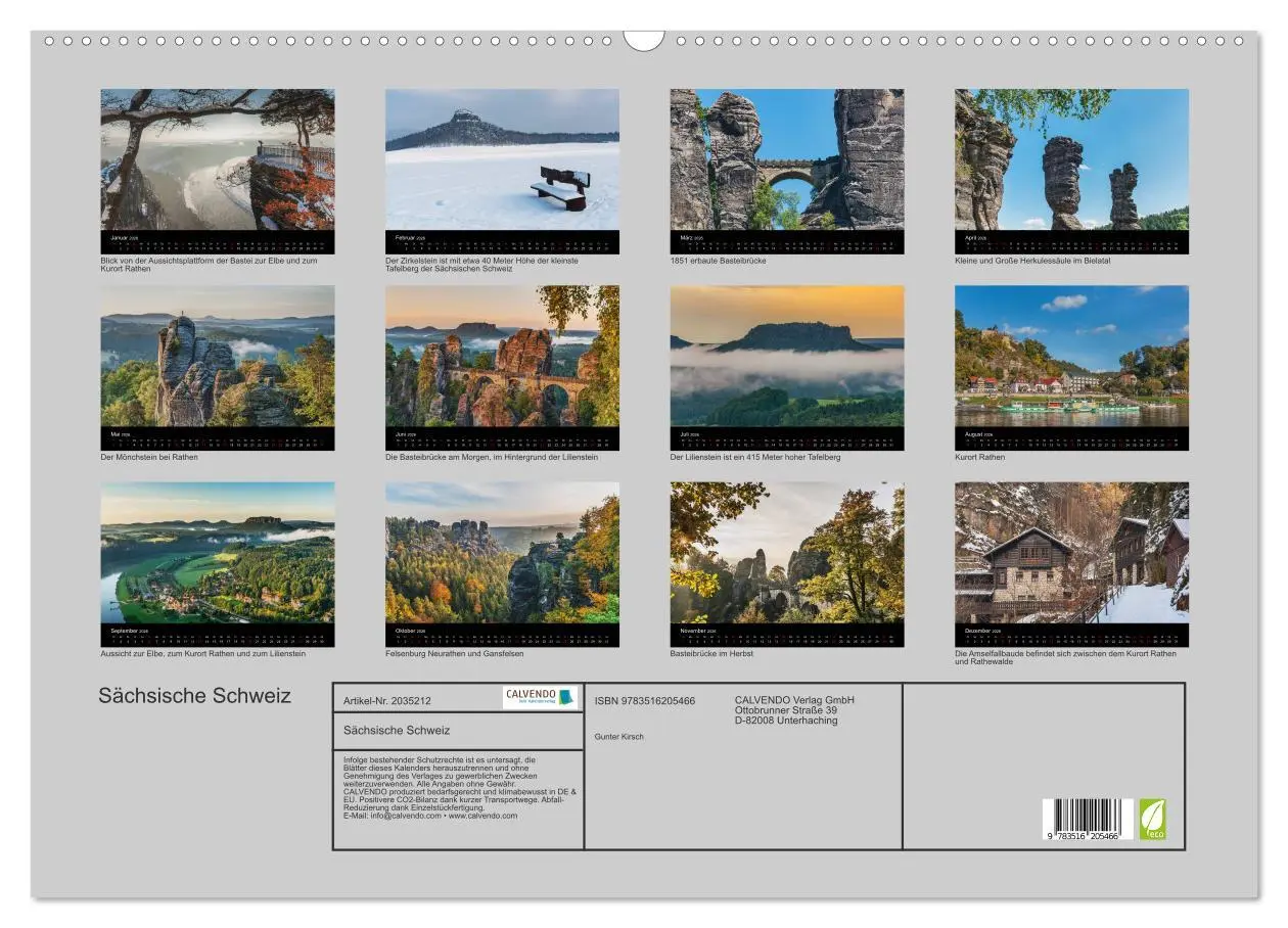 Bild: 9783516205466 | Sächsische Schweiz (Wandkalender 2026 DIN A2 quer), CALVENDO...
