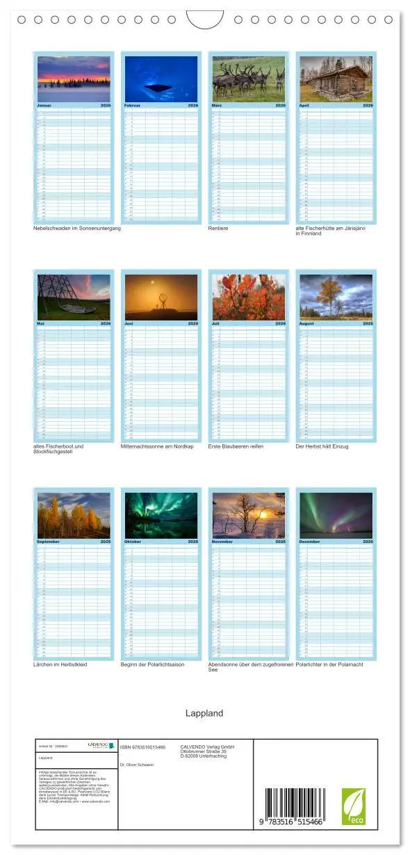 Bild: 9783516515466 | Familienplaner 2026 - Lappland mit 5 Spalten (Wandkalender, 21 x 45...