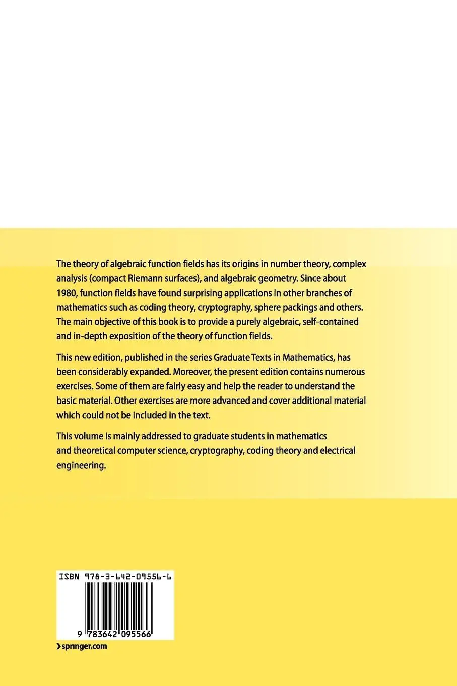 Rückseite: 9783642095566 | Algebraic Function Fields and Codes | Henning Stichtenoth | Buch | xiv