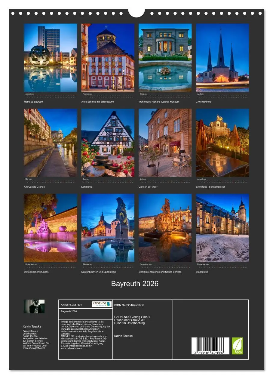 Bild: 9783516425666 | Bayreuth 2026 (Wandkalender 2026 DIN A3 hoch), CALVENDO Monatskalender