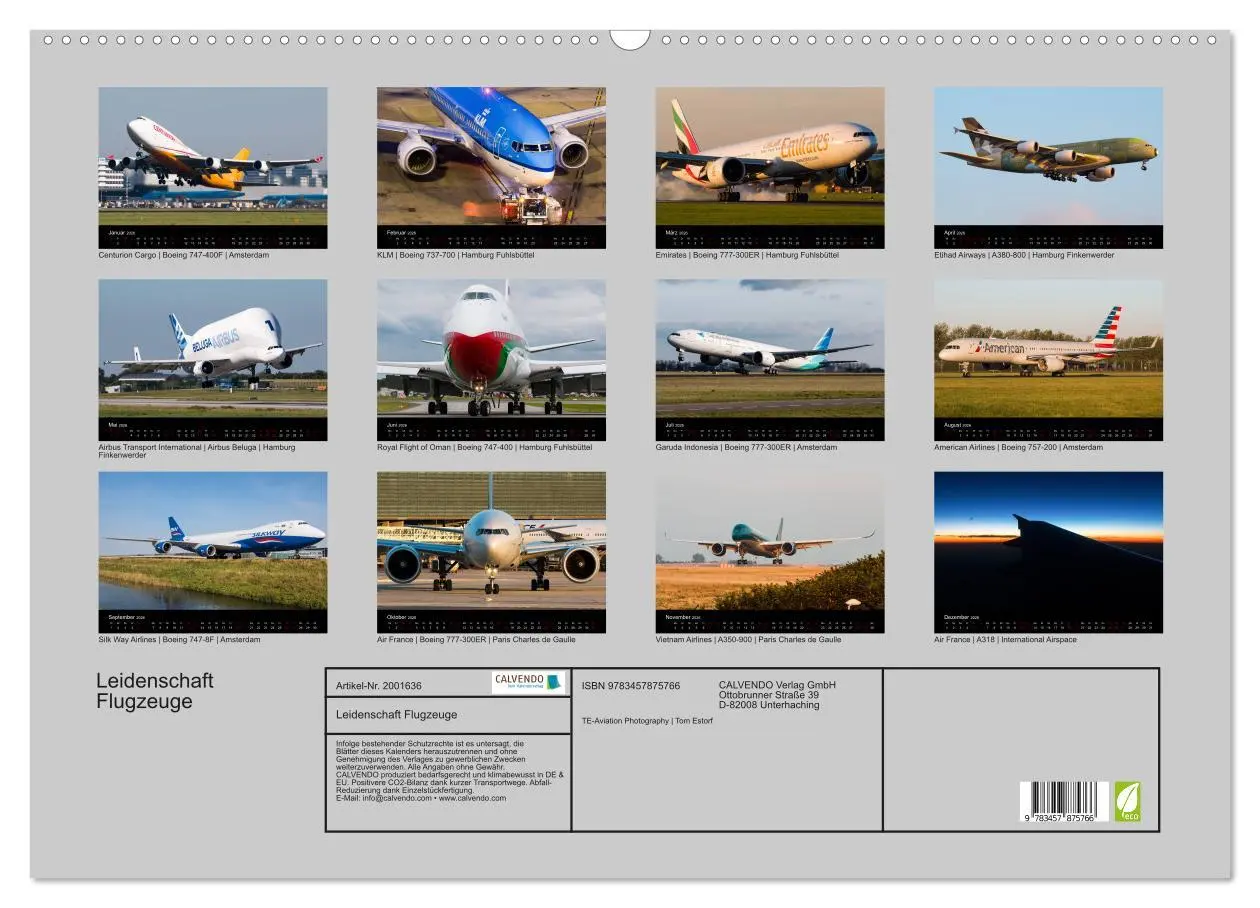 Bild: 9783457875766 | Leidenschaft Flugzeuge (Wandkalender 2026 DIN A2 quer), CALVENDO...