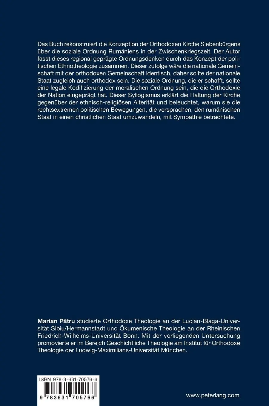Rückseite: 9783631705766 | Das Ordnungsdenken im christlich-orthodoxen Raum | Marian P¿tru | Buch