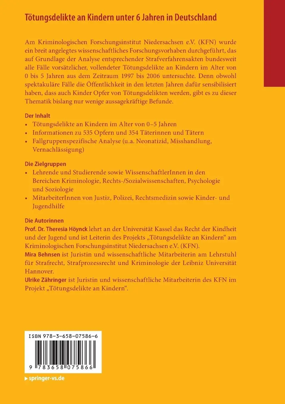 Rückseite: 9783658075866 | Tötungsdelikte an Kindern unter 6 Jahren in Deutschland | Taschenbuch