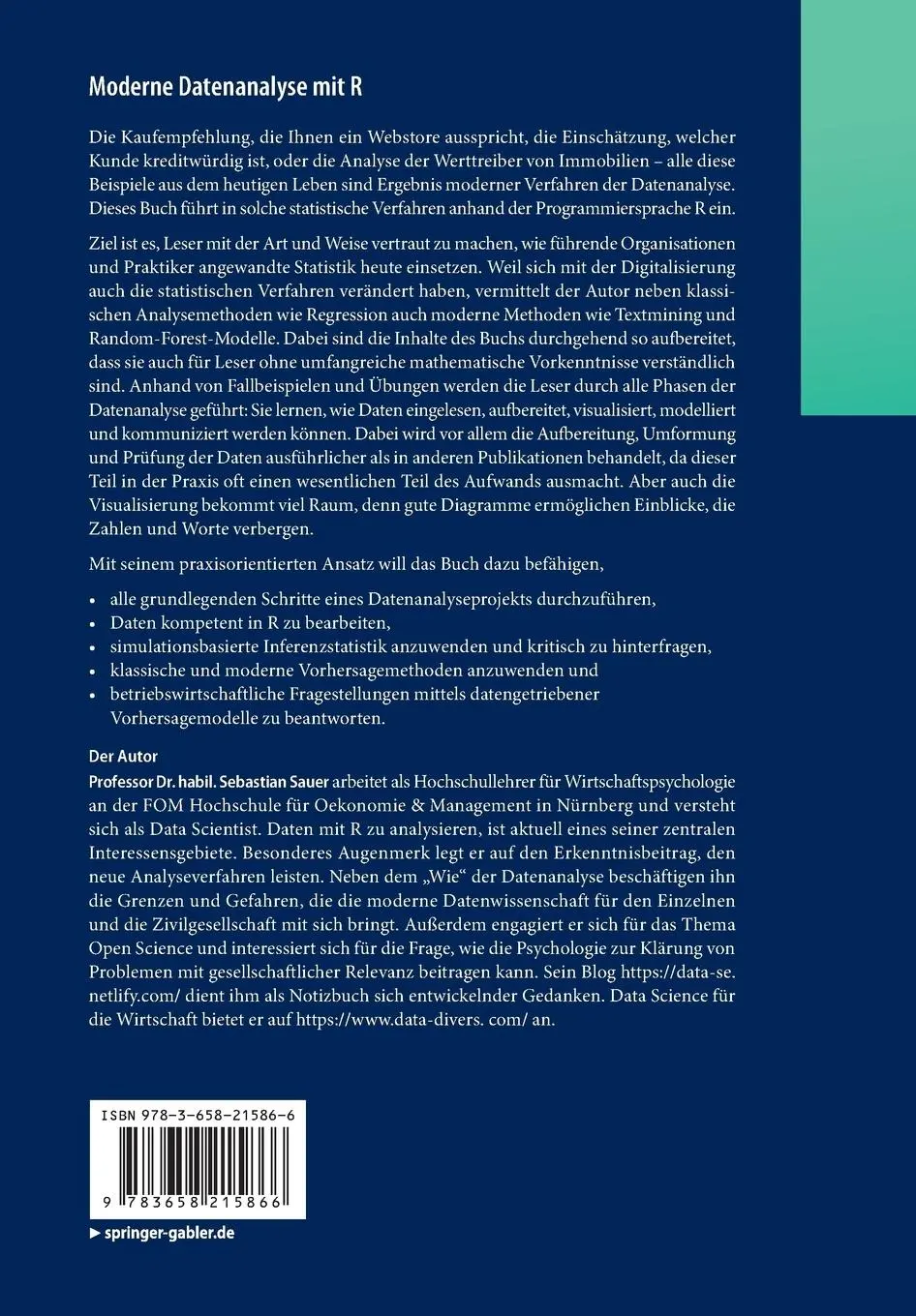 Rückseite: 9783658215866 | Moderne Datenanalyse mit R | Sebastian Sauer | Taschenbuch | xxi