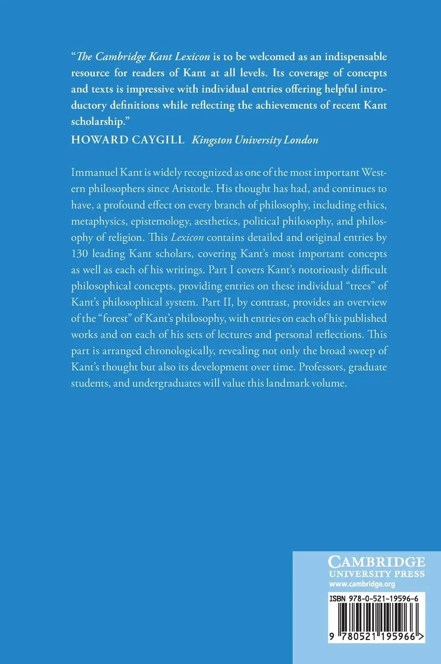 Rückseite: 9780521195966 | The Cambridge Kant Lexicon | Julian Wuerth | Buch | Englisch | 2022