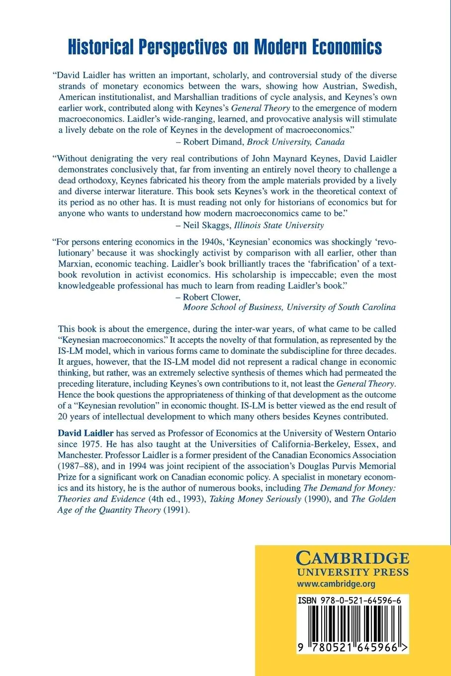 Rückseite: 9780521645966 | Fabricating the Keynesian Revolution | David Laidler (u. a.) | Buch