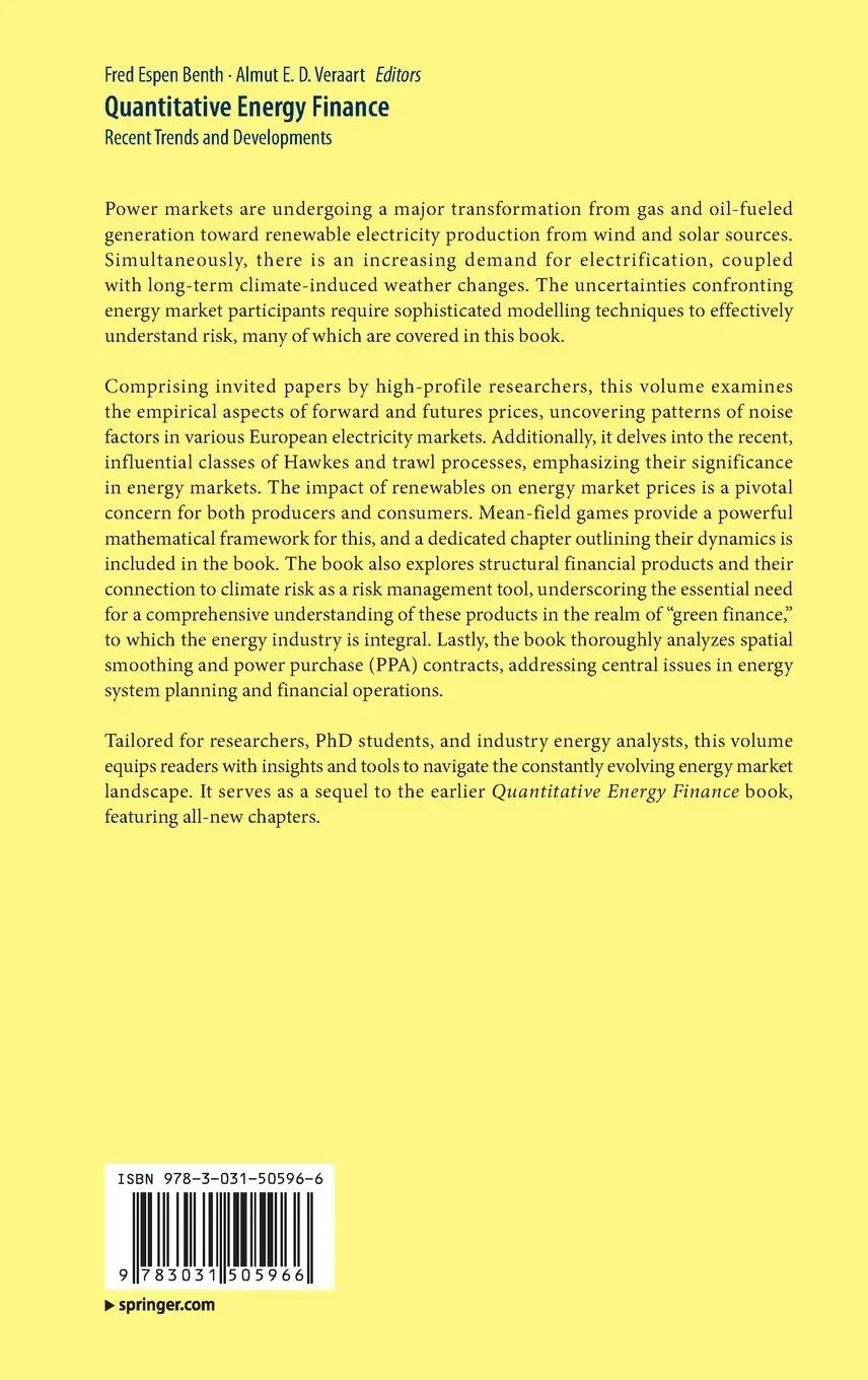 Rückseite: 9783031505966 | Quantitative Energy Finance | Recent Trends and Developments | Buch