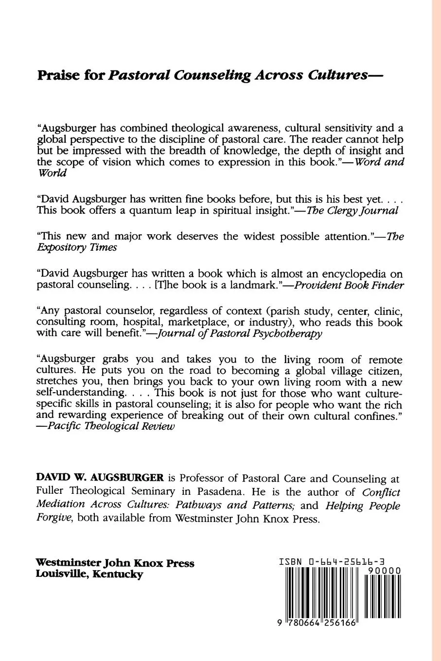 Rückseite: 9780664256166 | Pastoral Counseling across Cultures | David W. Augsburger | Buch