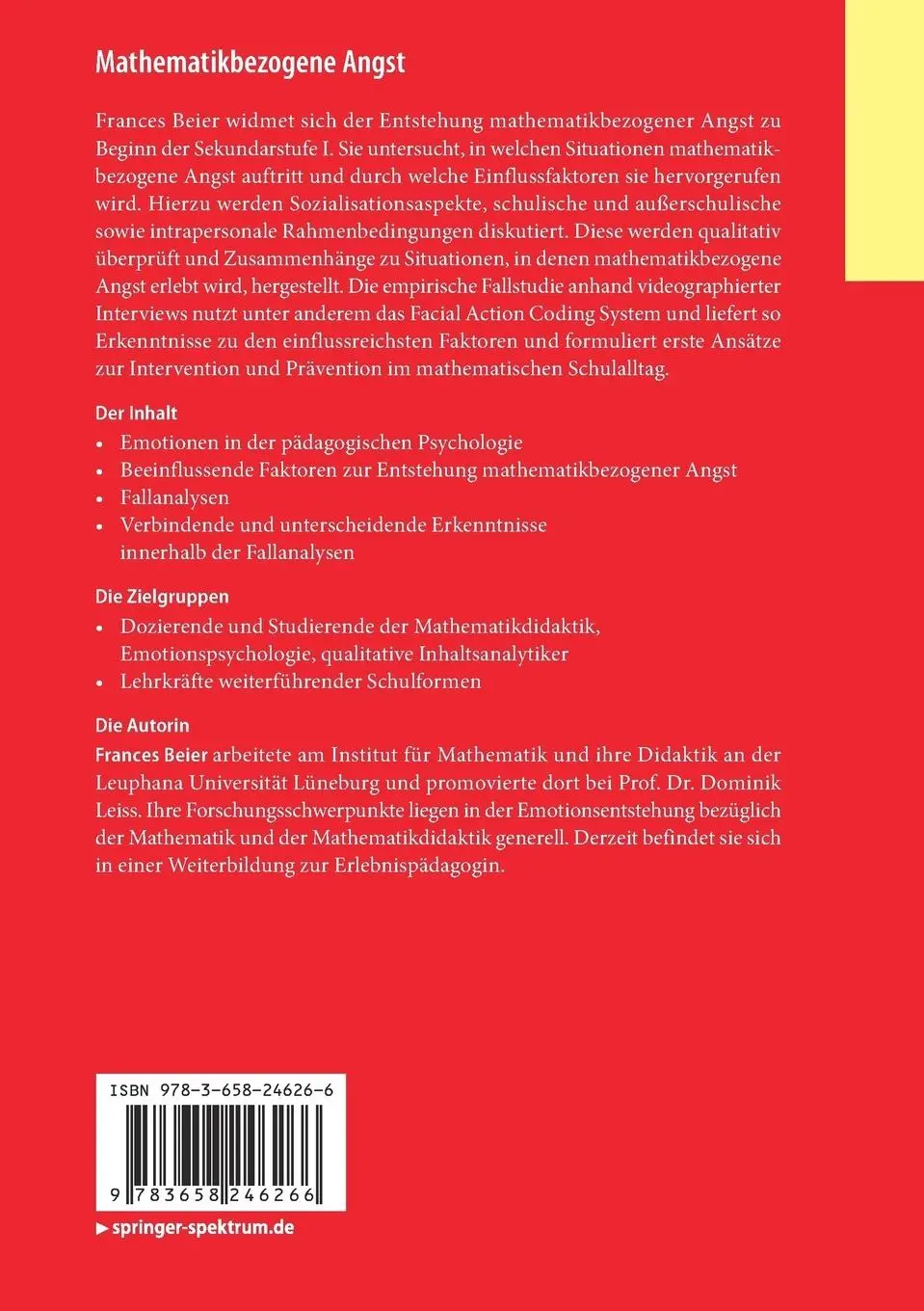 Rückseite: 9783658246266 | Mathematikbezogene Angst | Frances Beier | Taschenbuch | xvi | Deutsch