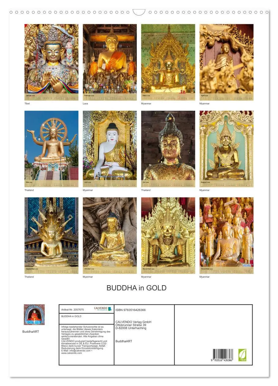 Bild: 9783516426366 | BUDDHA in GOLD (Wandkalender 2026 DIN A2 hoch), CALVENDO...