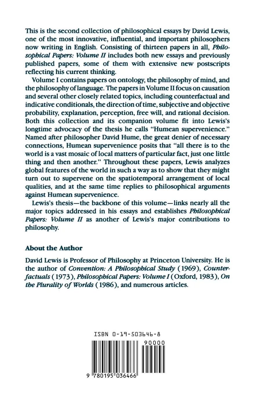 Rückseite: 9780195036466 | Philosophical Papers | David Lewis | Taschenbuch | Englisch | 1986