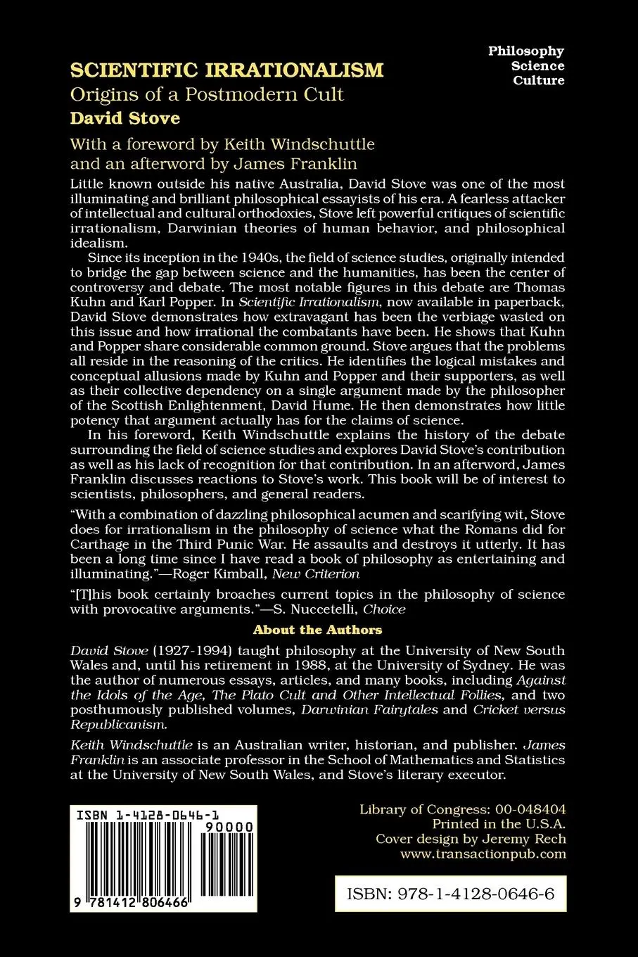 Rückseite: 9781412806466 | Scientific Irrationalism | Origins of a Postmodern Cult | Windschuttle