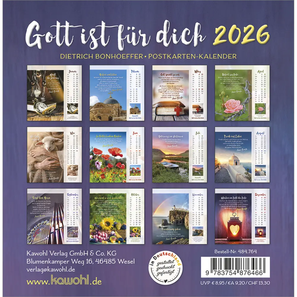 Bild: 9783754876466 | Gott ist für dich 2026 | Dietrich Bonhoeffer-Postkarten-Kalender