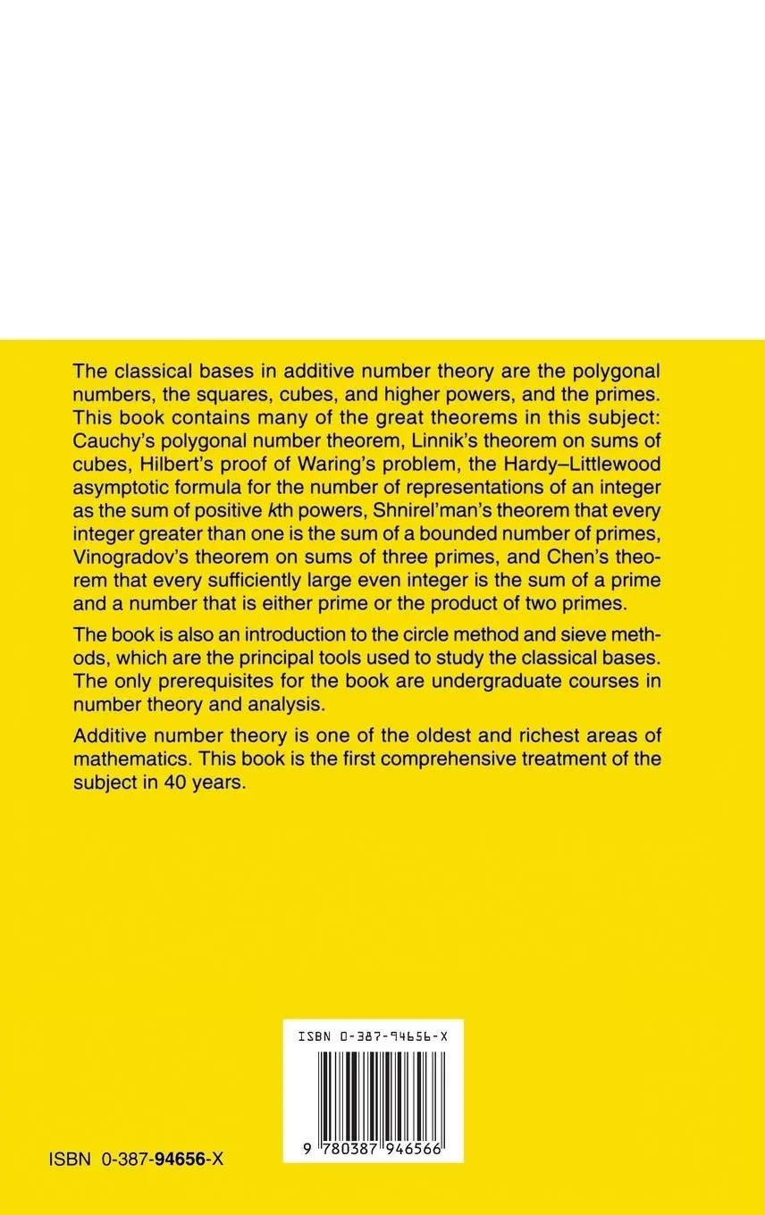 Rückseite: 9780387946566 | Additive Number Theory The Classical Bases | Melvyn B. Nathanson | xiv