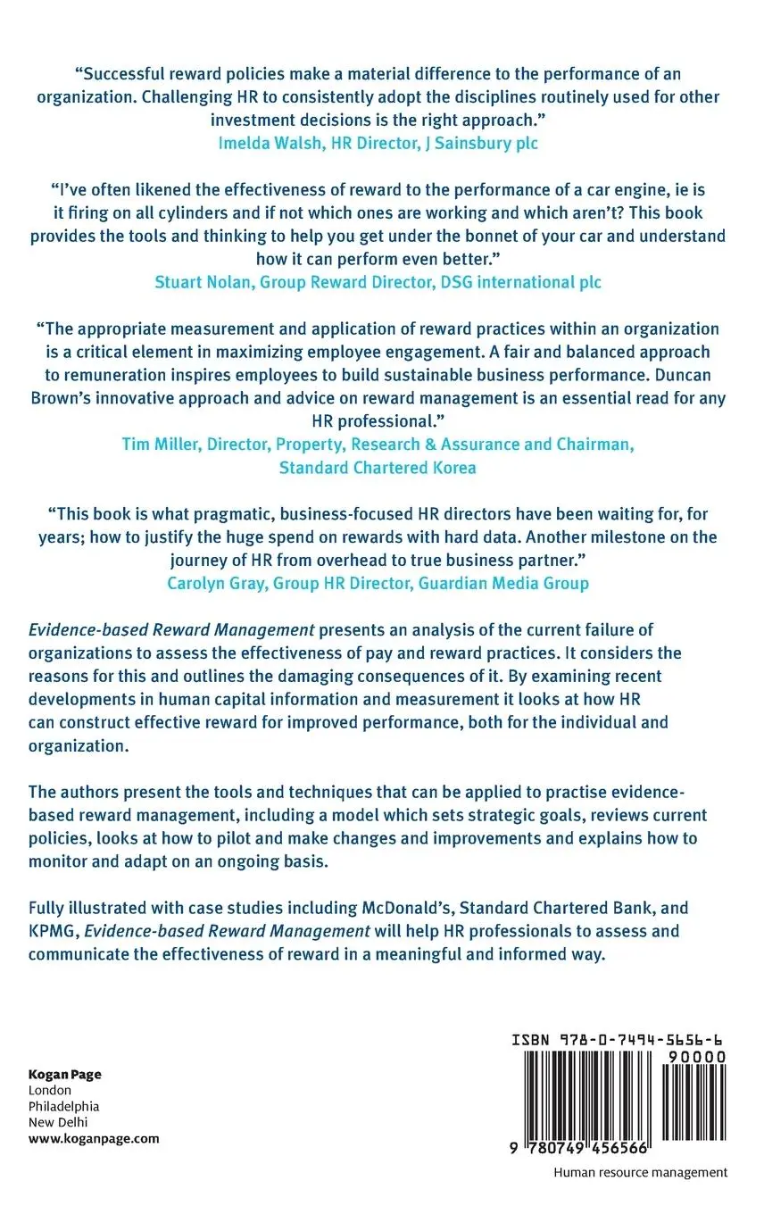 Rückseite: 9780749456566 | Evidence-Based Reward Management | Michael Armstrong (u. a.) | Buch