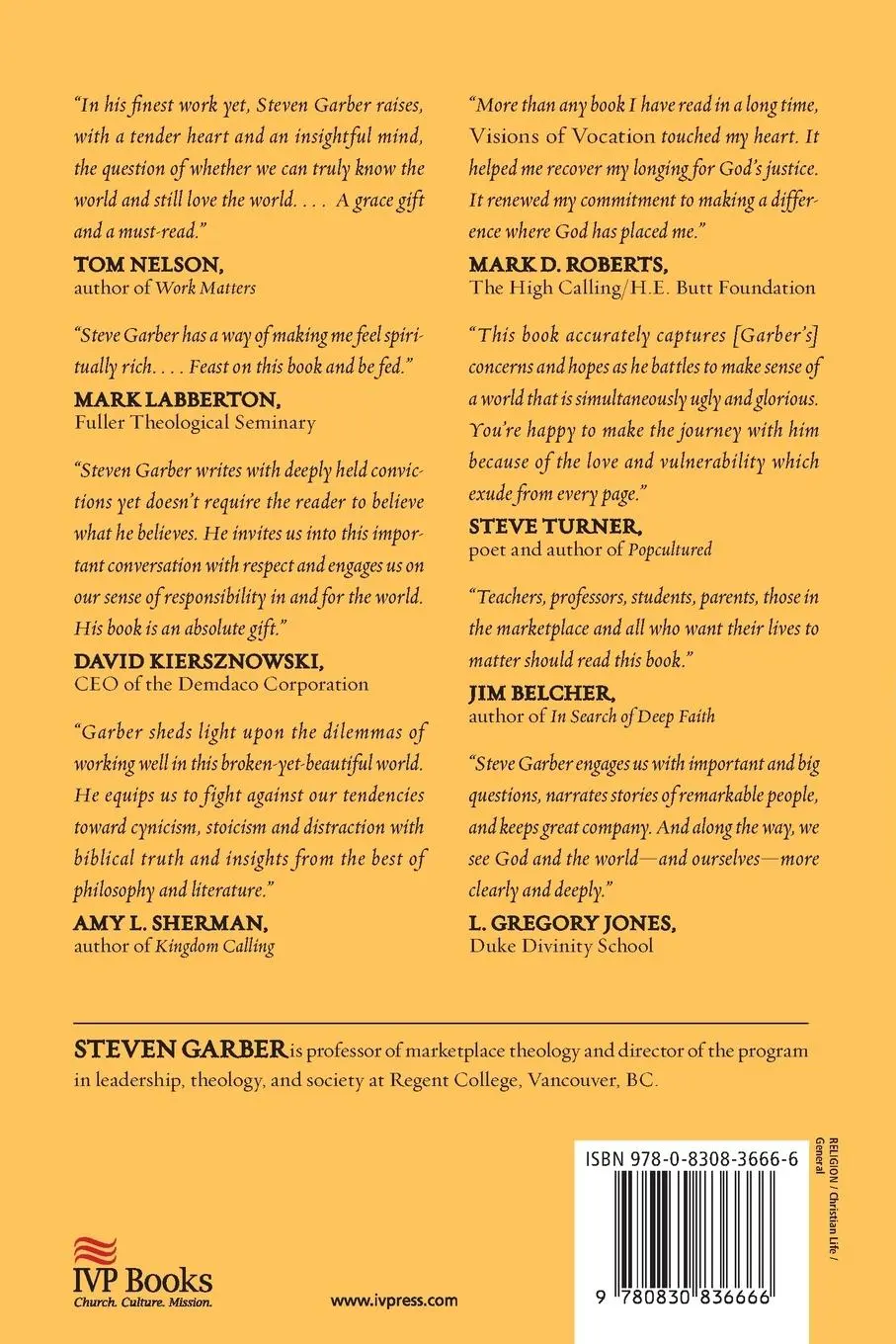 Rückseite: 9780830836666 | Visions of Vocation | Common Grace for the Common Good | Steven Garber