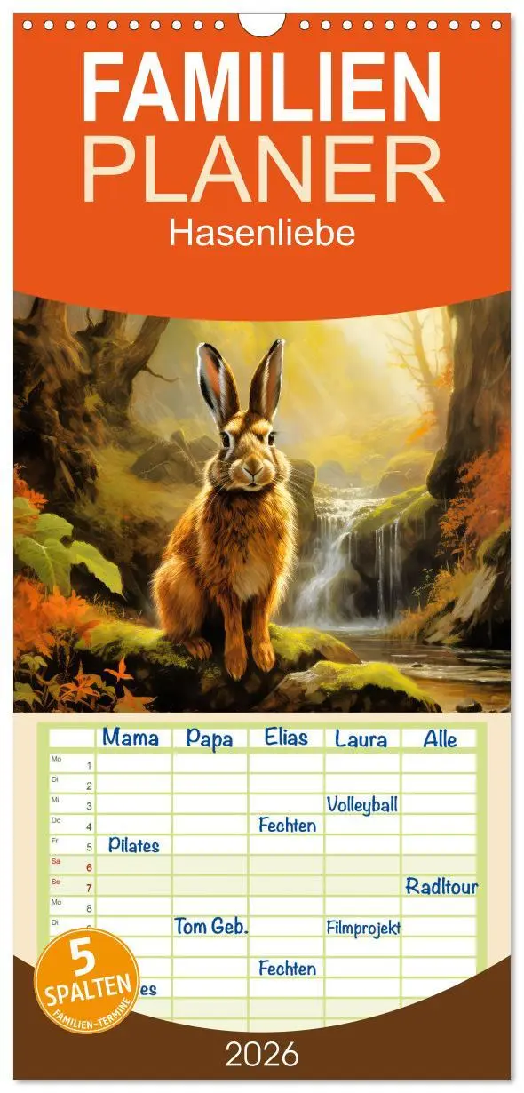 Cover: 9783516496666 | Familienplaner 2026 - Hasenliebe mit 5 Spalten (Wandkalender, 21 x...