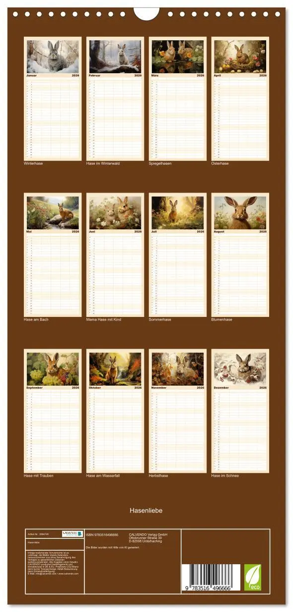 Bild: 9783516496666 | Familienplaner 2026 - Hasenliebe mit 5 Spalten (Wandkalender, 21 x...