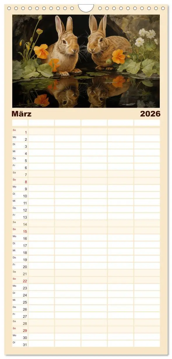 Bild: 9783516496666 | Familienplaner 2026 - Hasenliebe mit 5 Spalten (Wandkalender, 21 x...