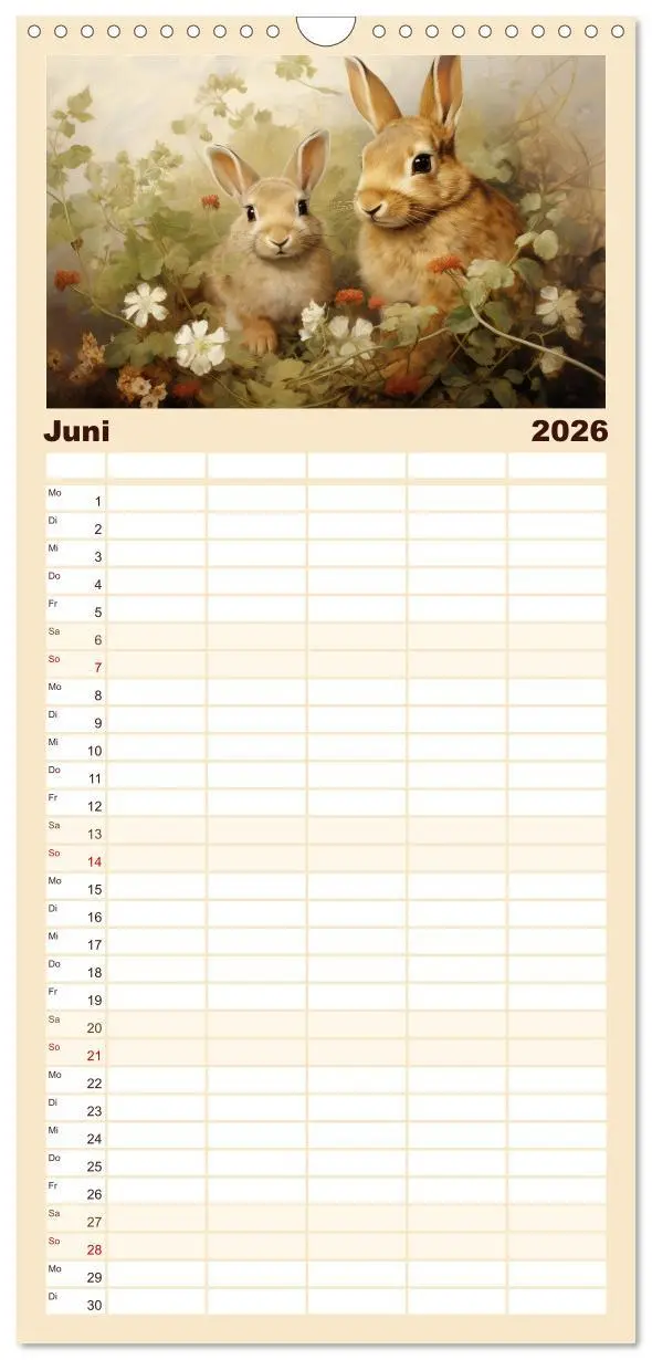 Bild: 9783516496666 | Familienplaner 2026 - Hasenliebe mit 5 Spalten (Wandkalender, 21 x...