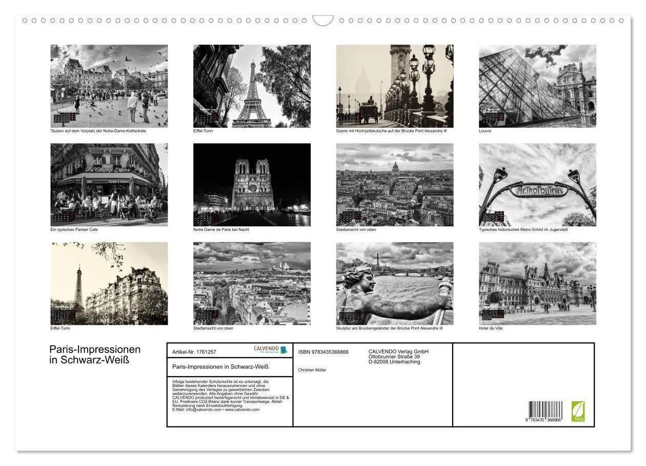 Bild: 9783435366866 | Paris-Impressionen in Schwarz-Weiß (Wandkalender 2025 DIN A2 quer),...