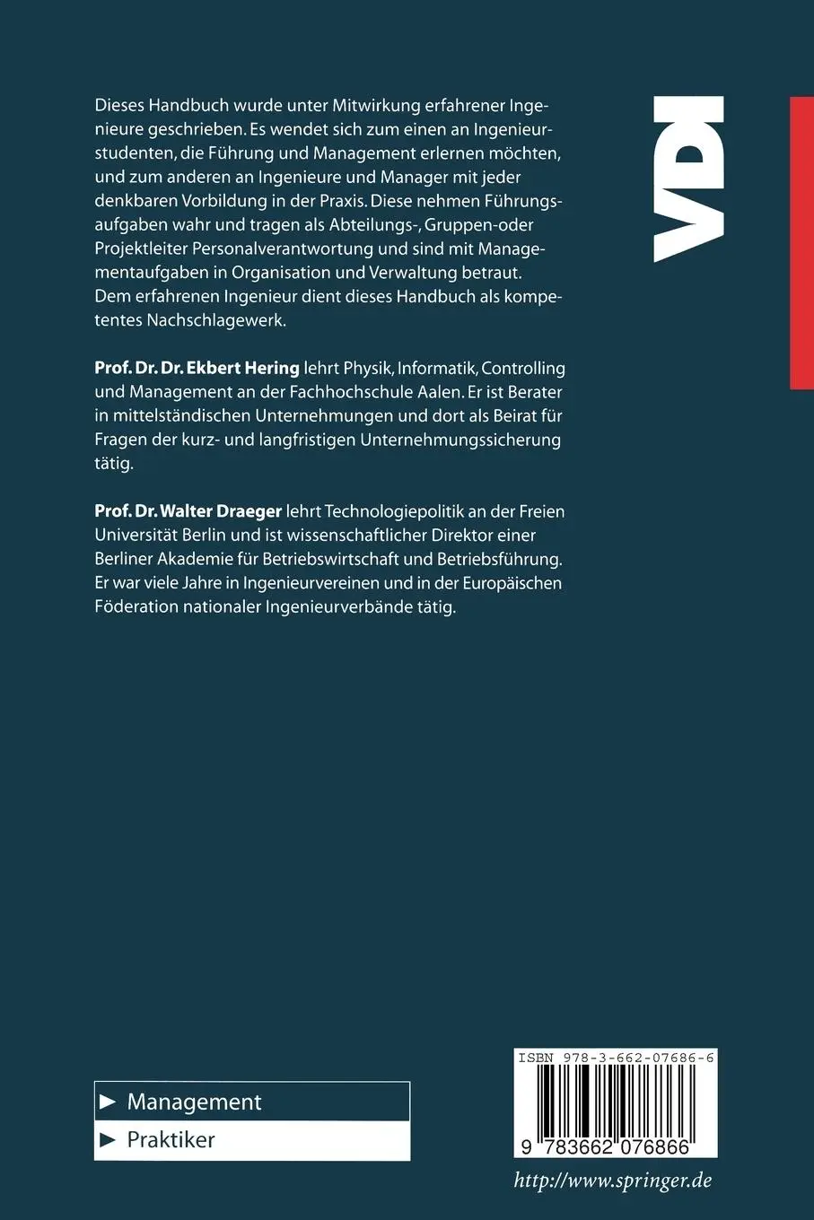 Rückseite: 9783662076866 | Handbuch Betriebswirtschaft für Ingenieure | Ekbert Hering | Buch