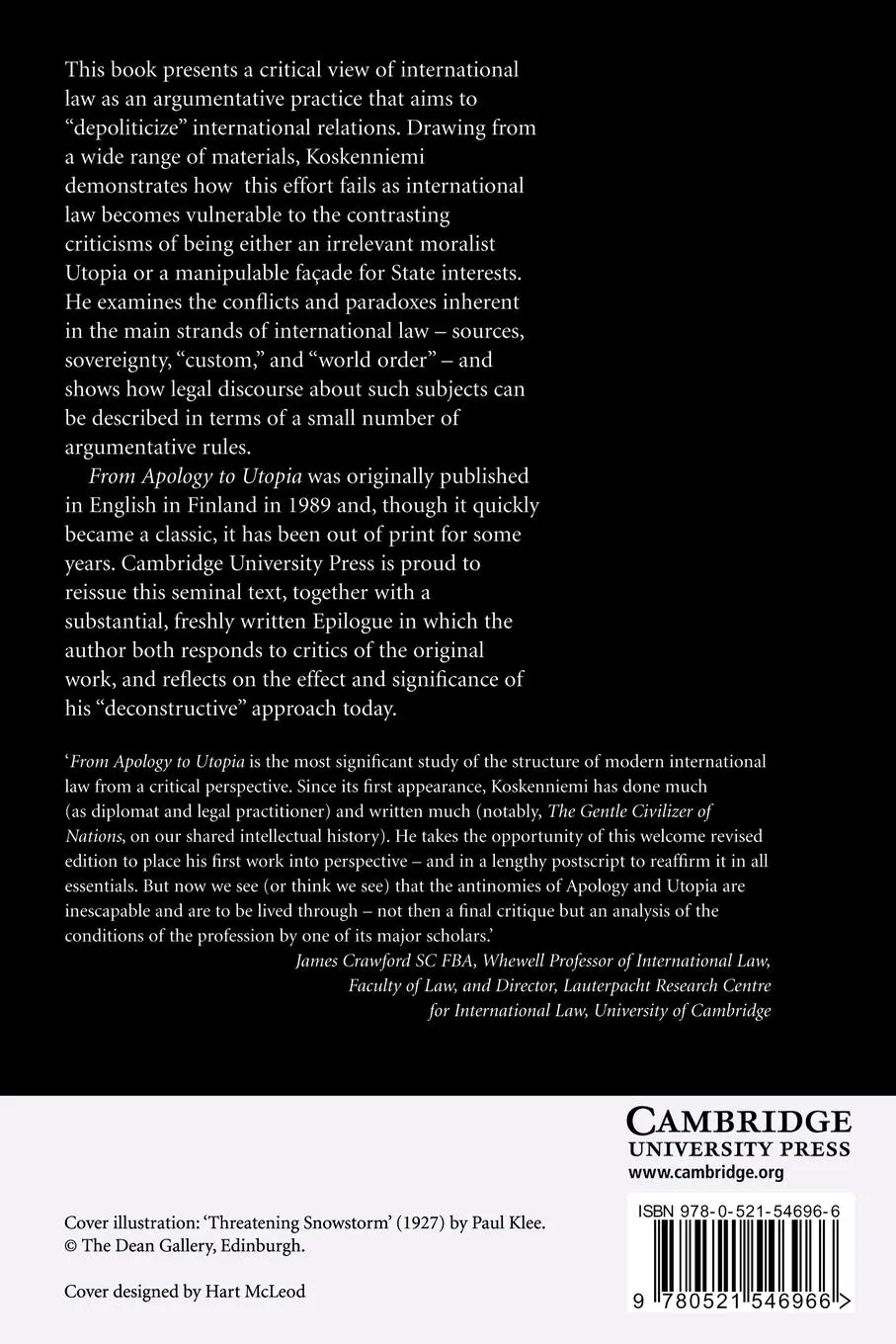 Rückseite: 9780521546966 | From Apology to Utopia | The Structure of International Legal Argument