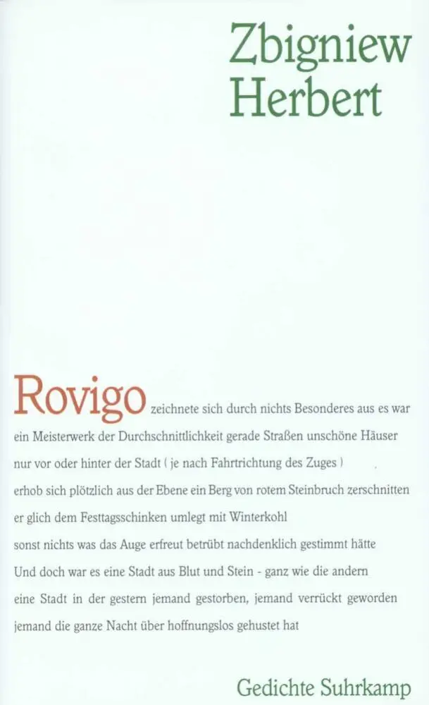 Cover: 9783518407066 | Rovigo | Gedichte | Zbigniew Herbert | Buch | 59 S. | Deutsch | 1995