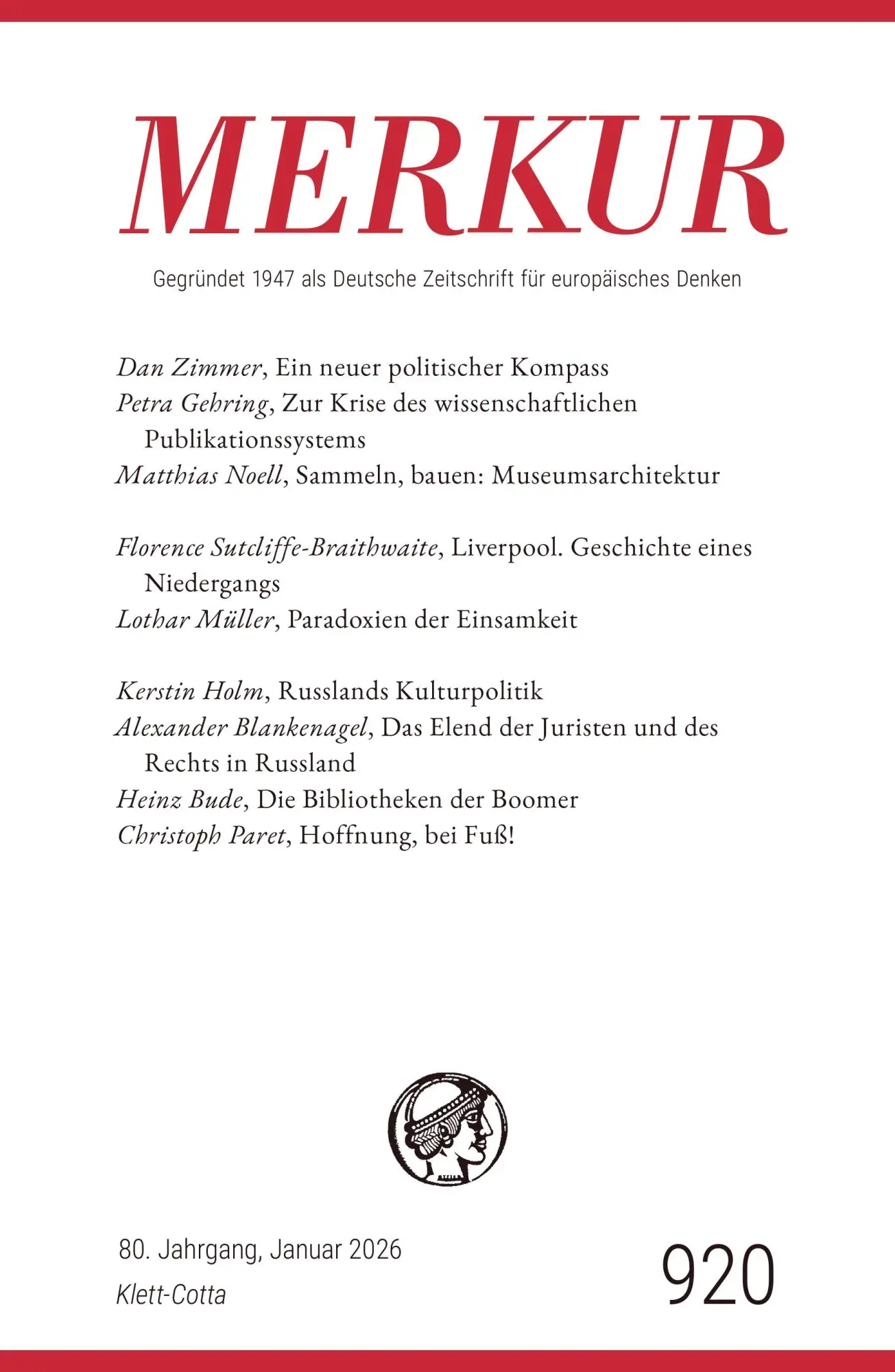 Cover: 9783608977066 | MERKUR 1/2026, Jg.80 | Nr. 920, Heft 01, Januar 2026 | Demand (u. a.)
