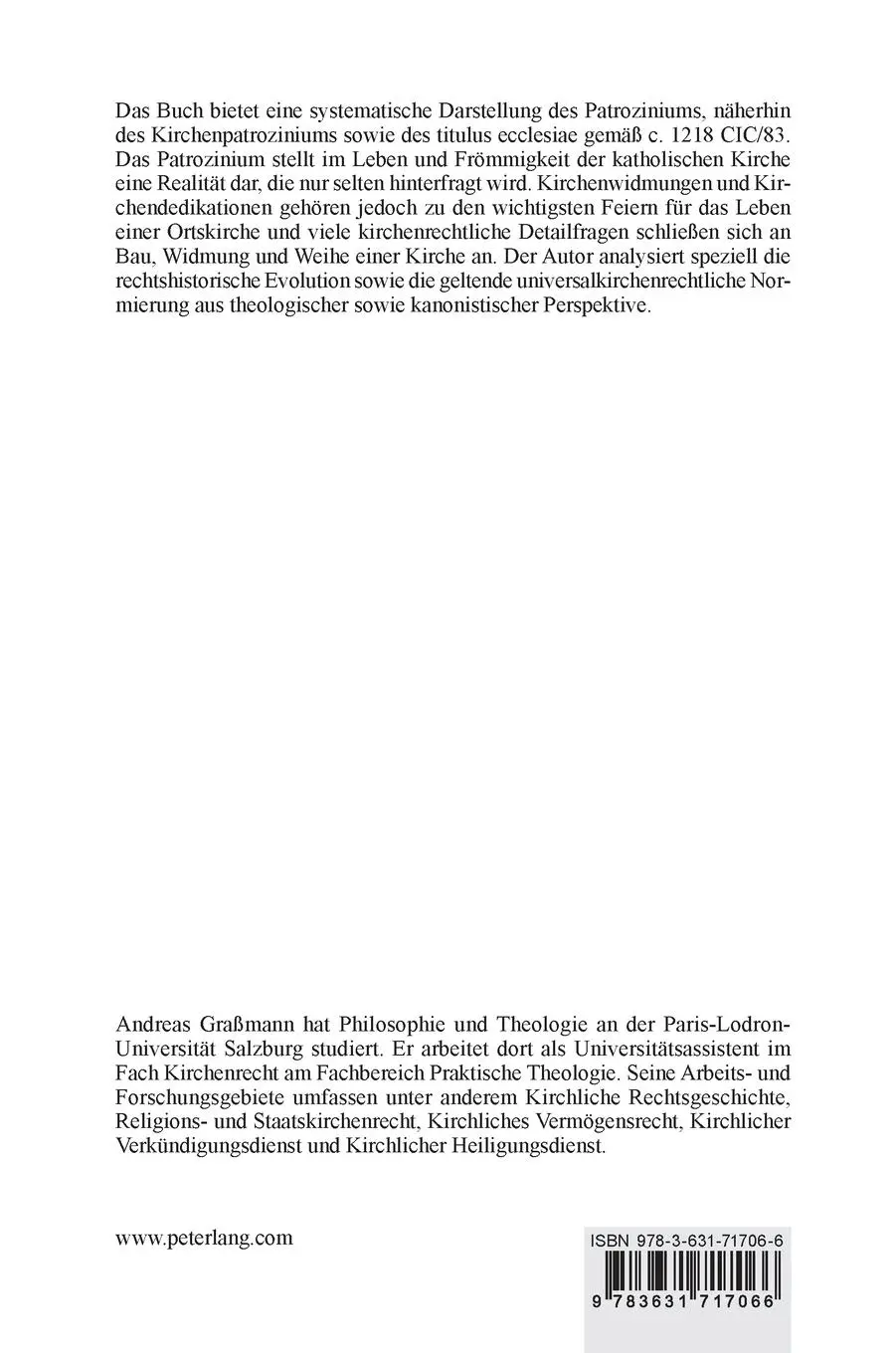 Rückseite: 9783631717066 | Das Patrozinium | Andreas E. Graßmann | Buch | Gebunden | Deutsch