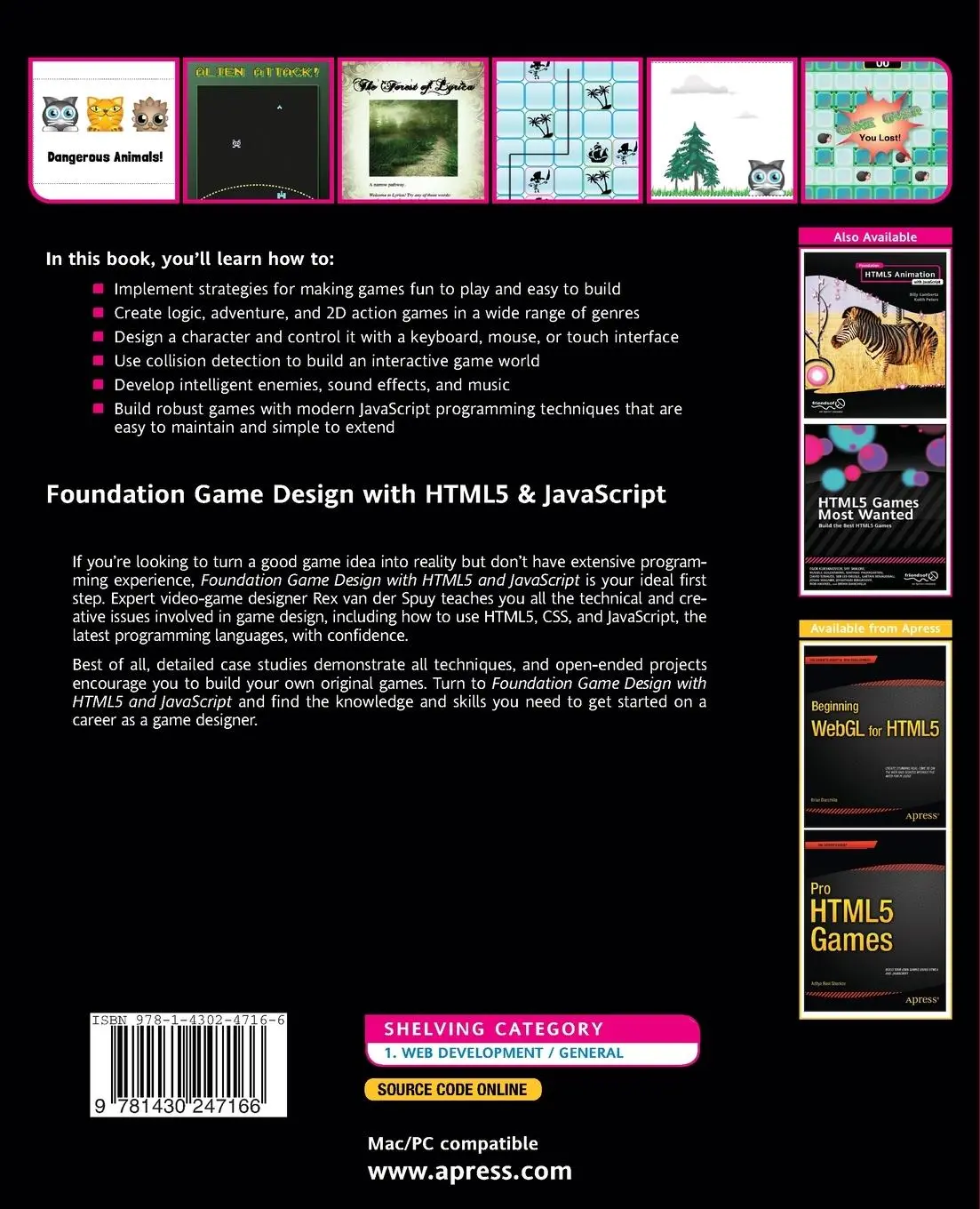 Rückseite: 9781430247166 | Foundation Game Design with HTML5 and JavaScript | Rex van der Spuy