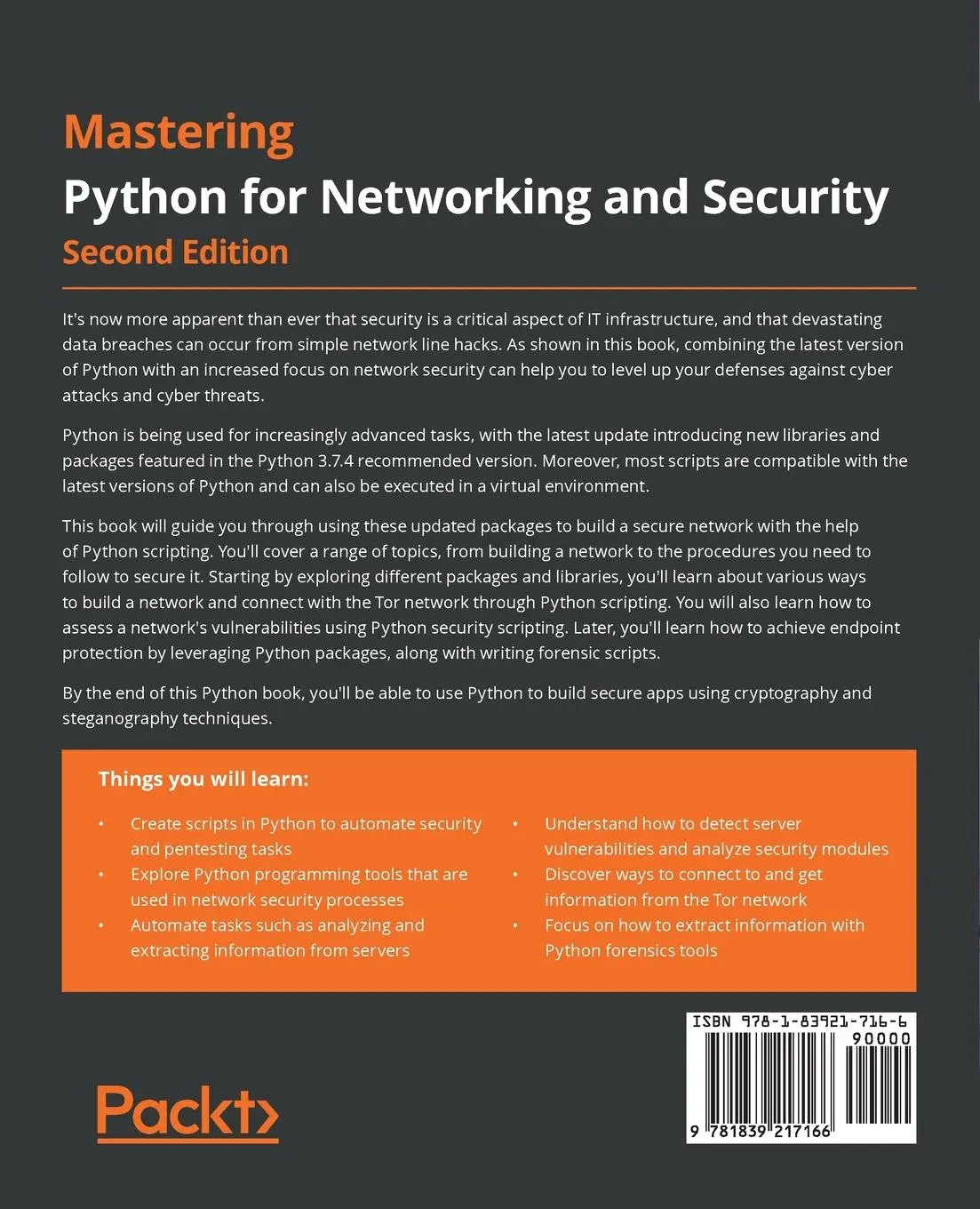 Rückseite: 9781839217166 | Mastering Python for Networking and Security - Second Edition | Ortega