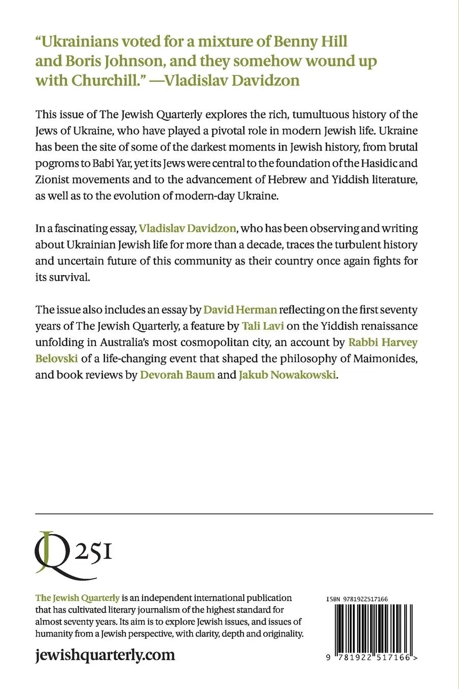 Rückseite: 9781922517166 | The Jews of Ukraine | Baal Shem Tov to Zelensky; Jewish Quarterly 251
