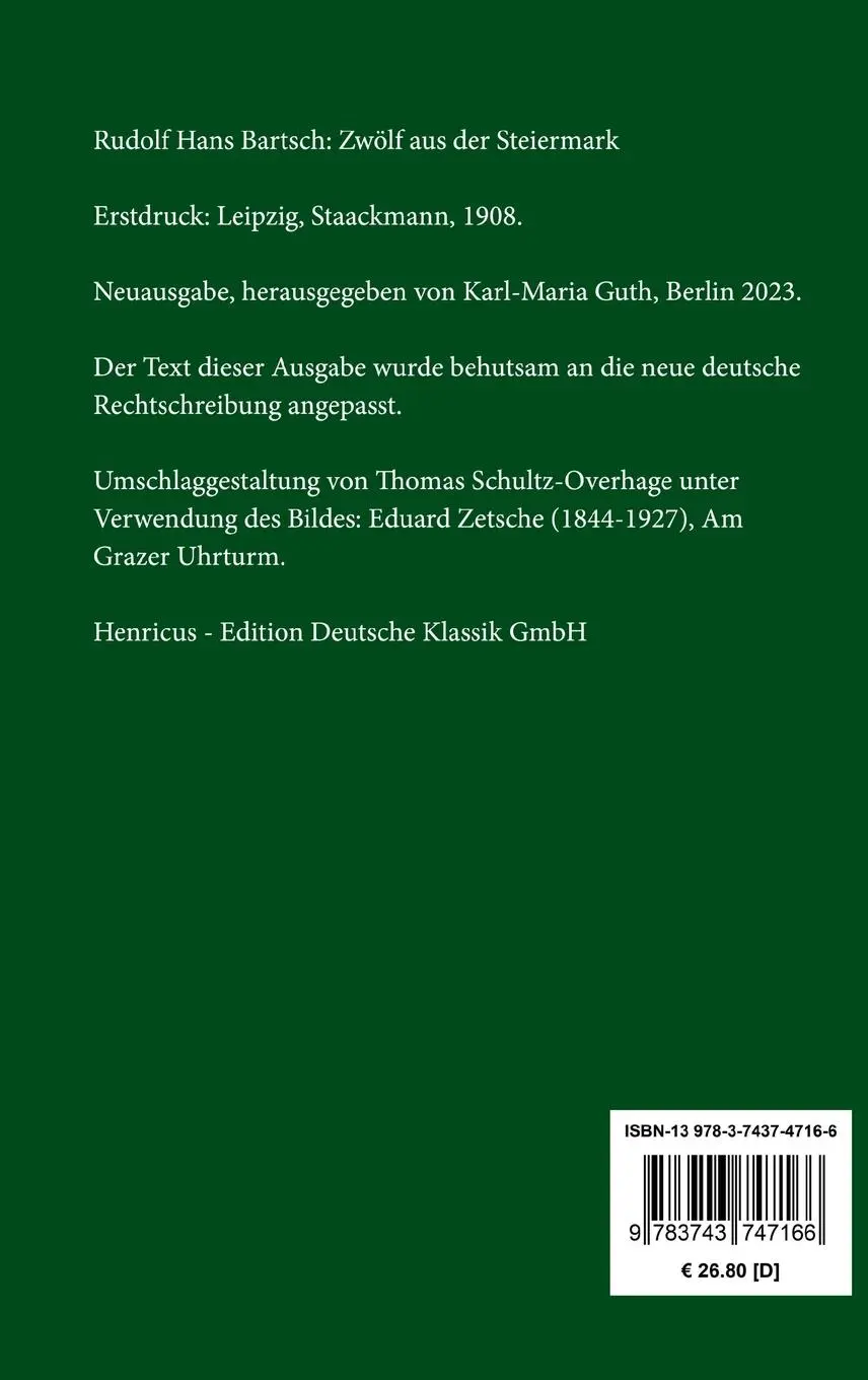Rückseite: 9783743747166 | Zwölf aus der Steiermark | Rudolf Hans Bartsch | Buch | 228 S. | 2023