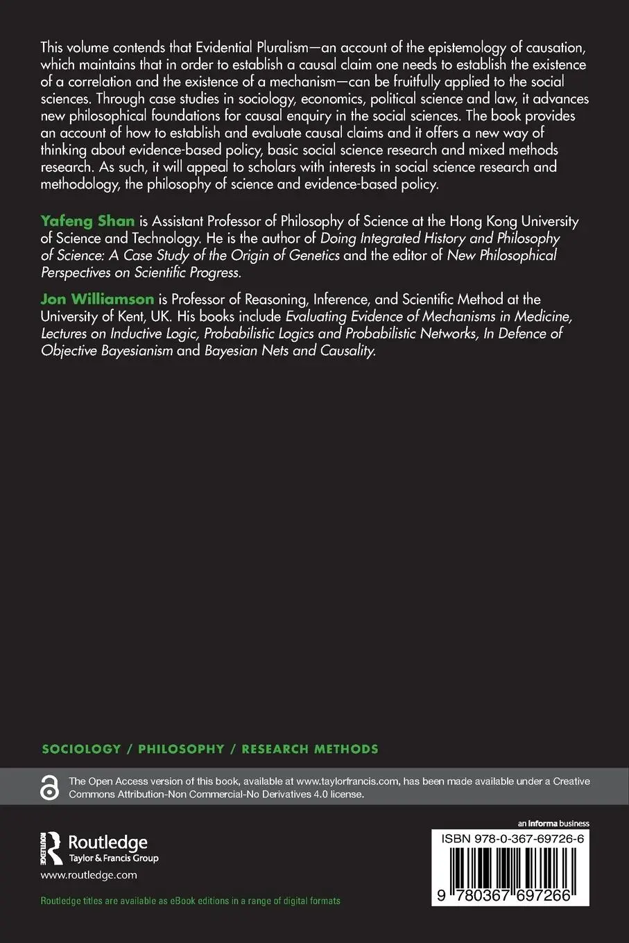 Rückseite: 9780367697266 | Evidential Pluralism in the Social Sciences | Yafeng Shan (u. a.)
