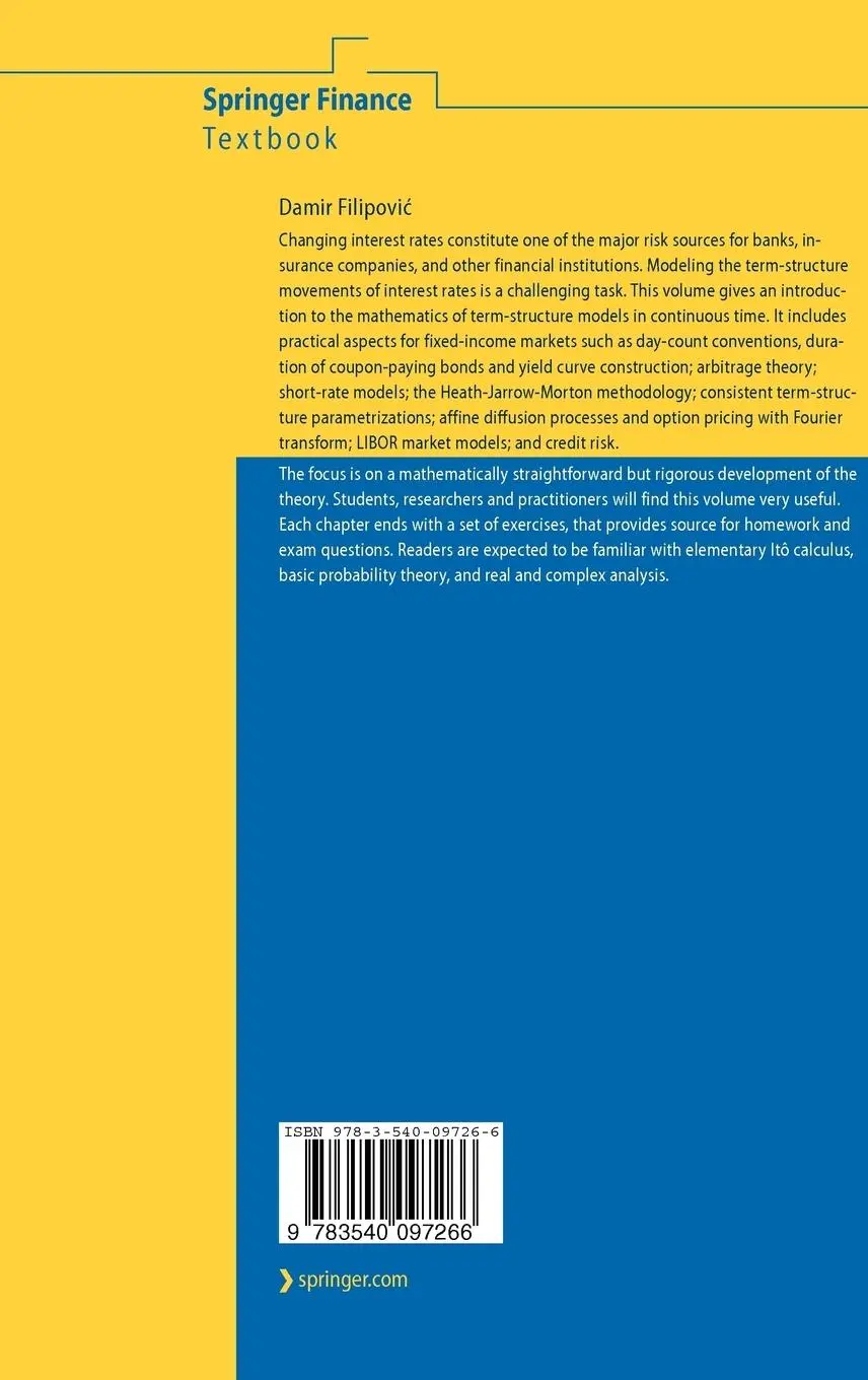 Rückseite: 9783540097266 | Term-Structure Models | A Graduate Course | Damir Filipovic | Buch