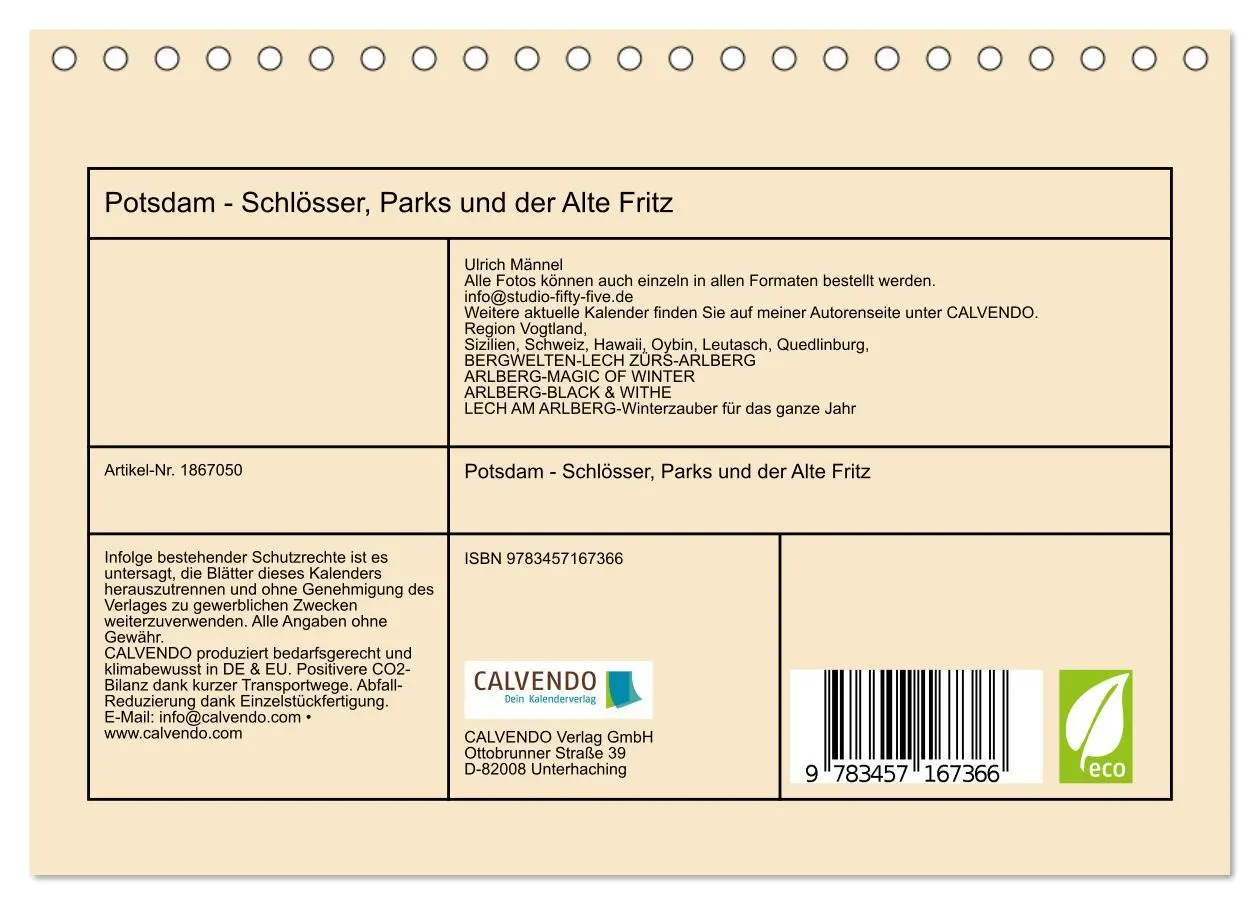 Bild: 9783457167366 | Potsdam - Schlösser, Parks und der Alte Fritz (Tischkalender 2025...