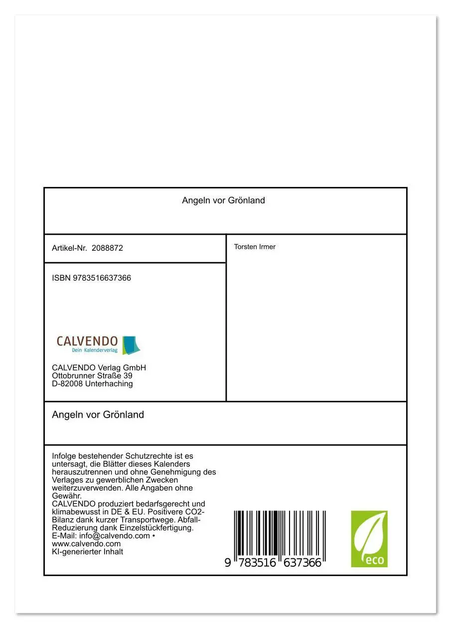 Bild: 9783516637366 | Angeln vor Grönland (Tischkalender 2026 DIN A5 hoch), CALVENDO...