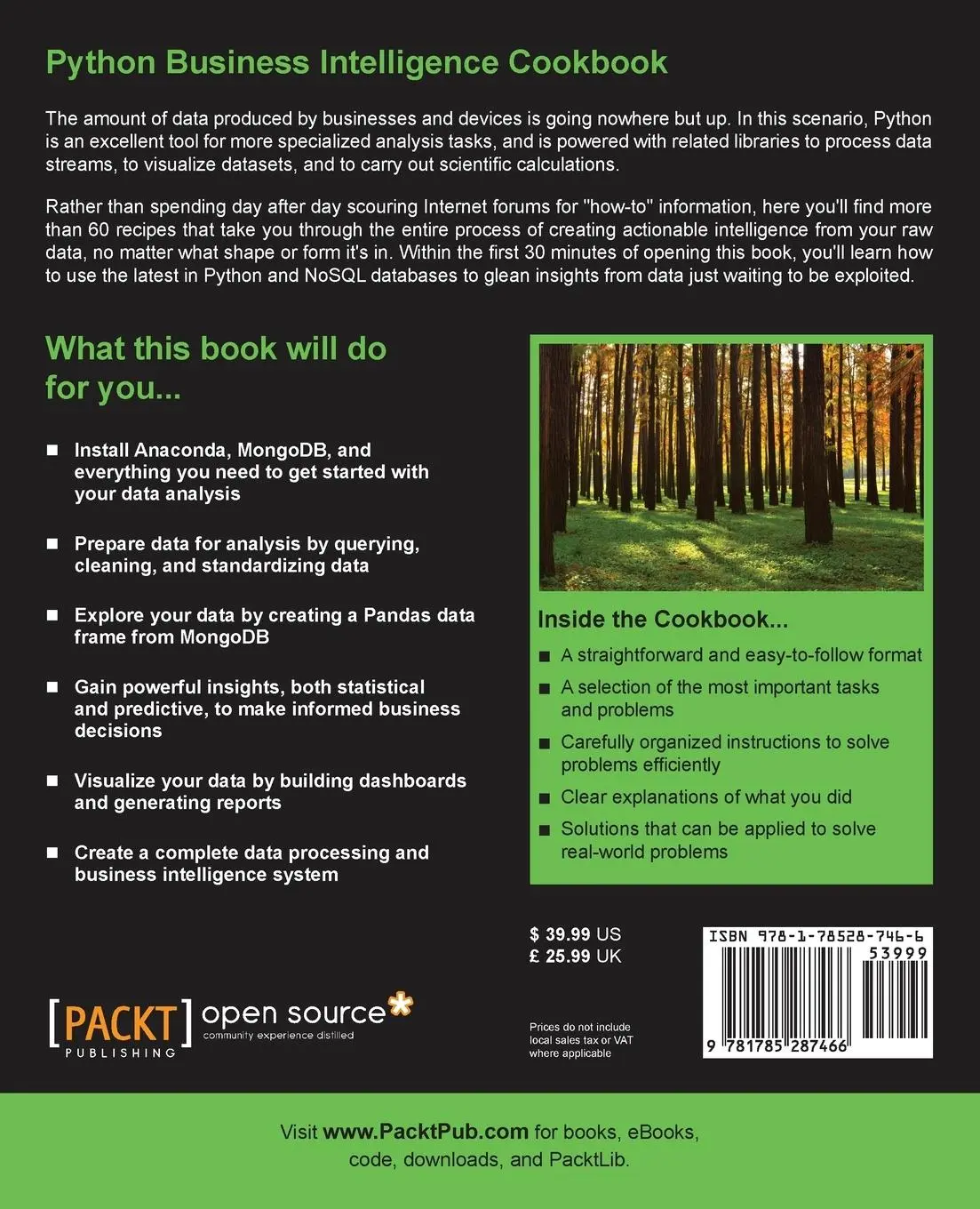 Rückseite: 9781785287466 | Python Business Intelligence Cookbook | Robert Dempsey | Taschenbuch