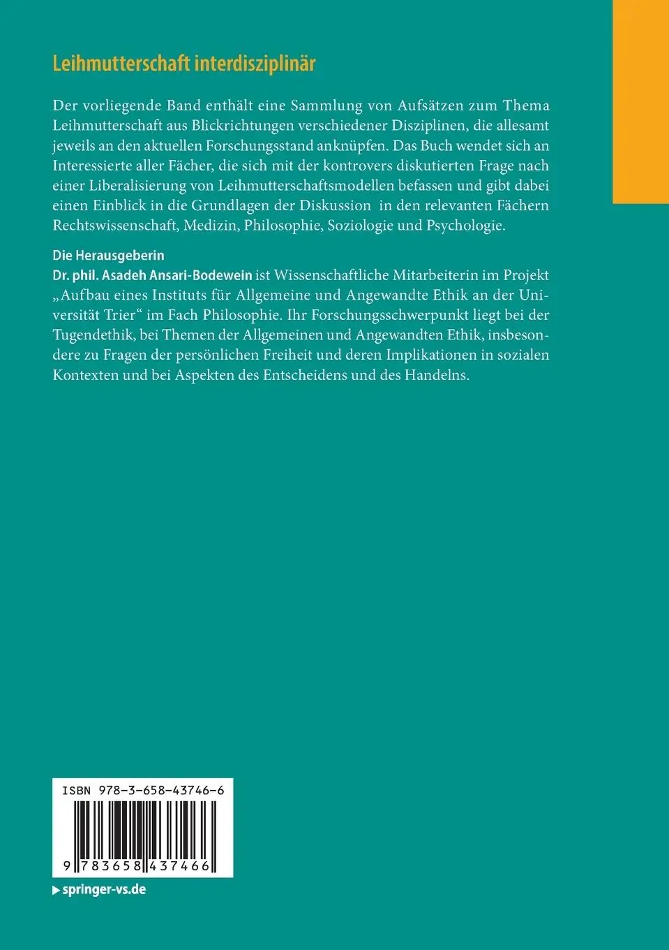 Rückseite: 9783658437466 | Leihmutterschaft interdisziplinär | Aktuelle Perspektiven | Buch | ix