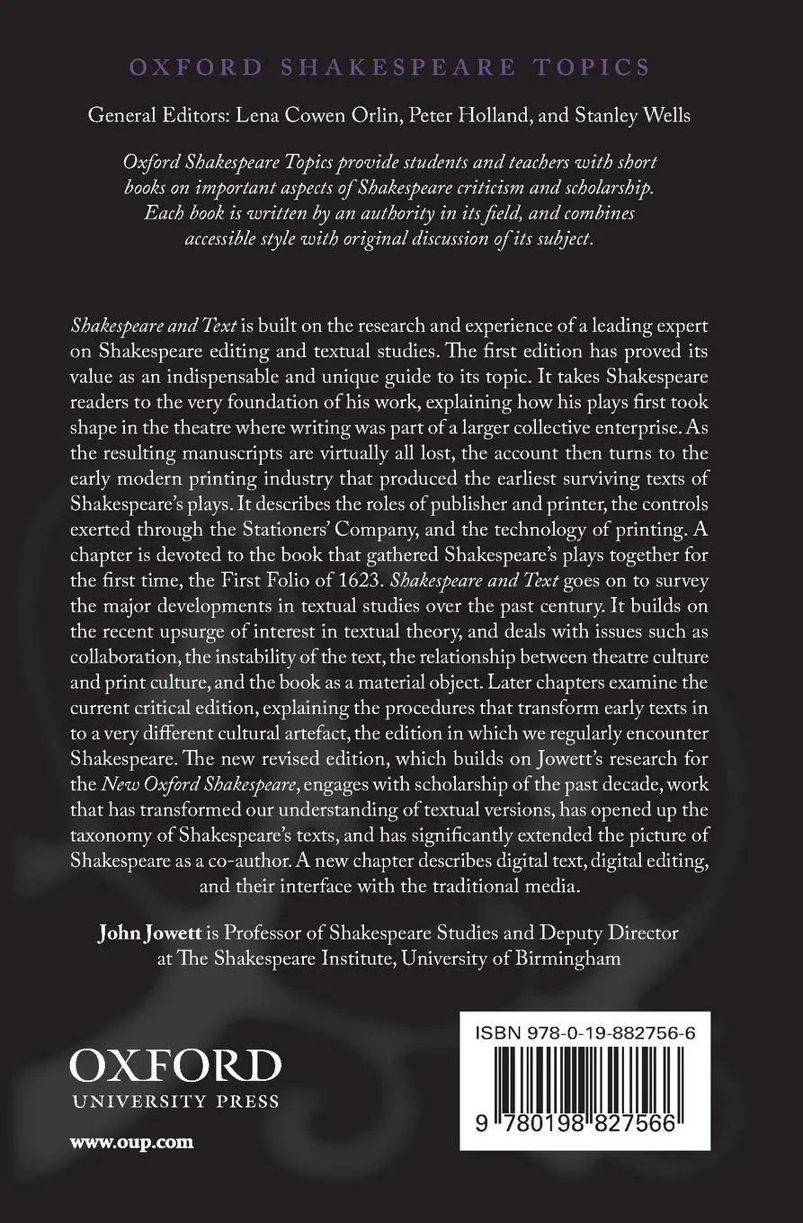 Rückseite: 9780198827566 | Shakespeare and Text | Revised Edition | John Jowett | Taschenbuch