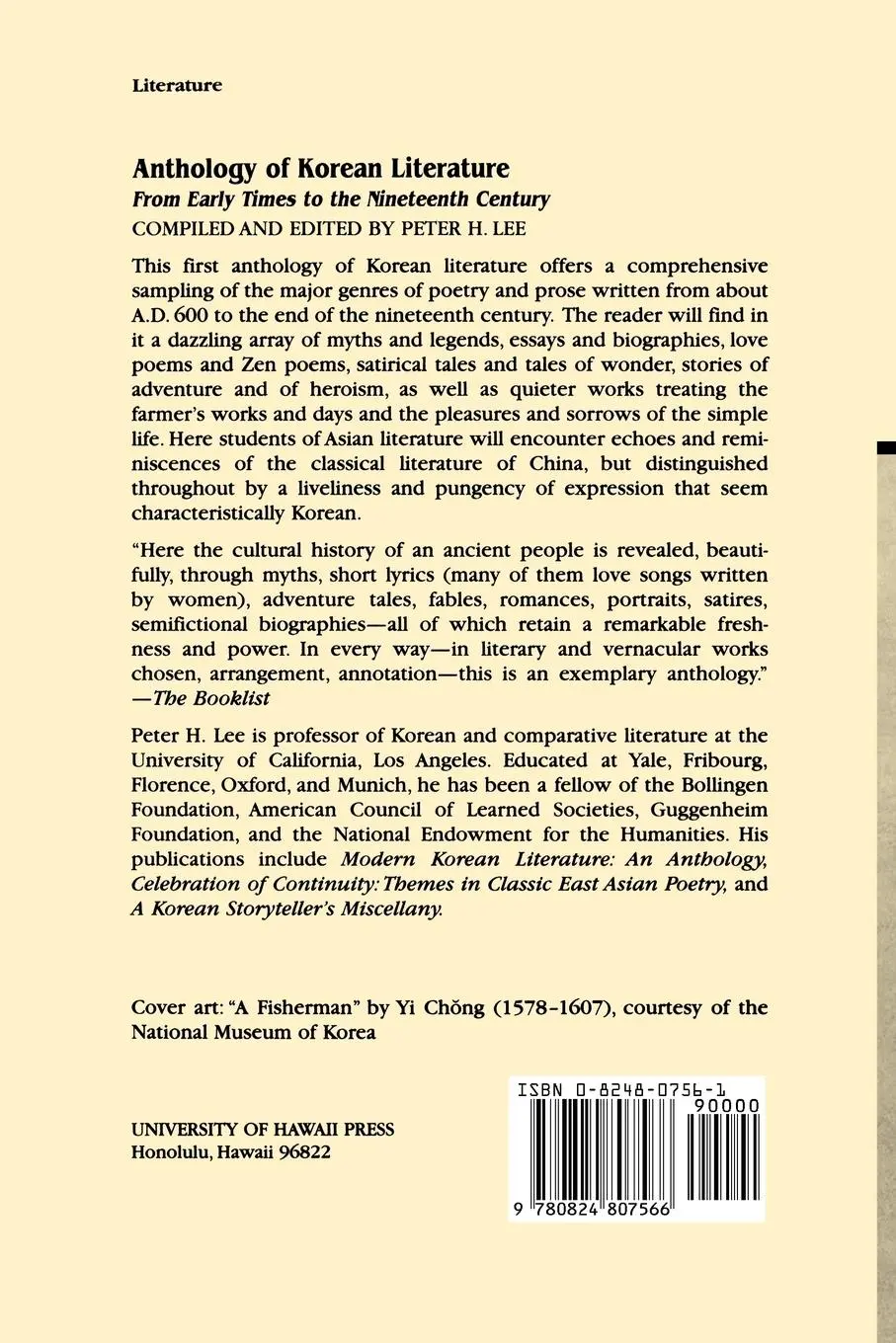 Rückseite: 9780824807566 | Anthology of Korean Literature | Peter H Lee | Taschenbuch | Englisch