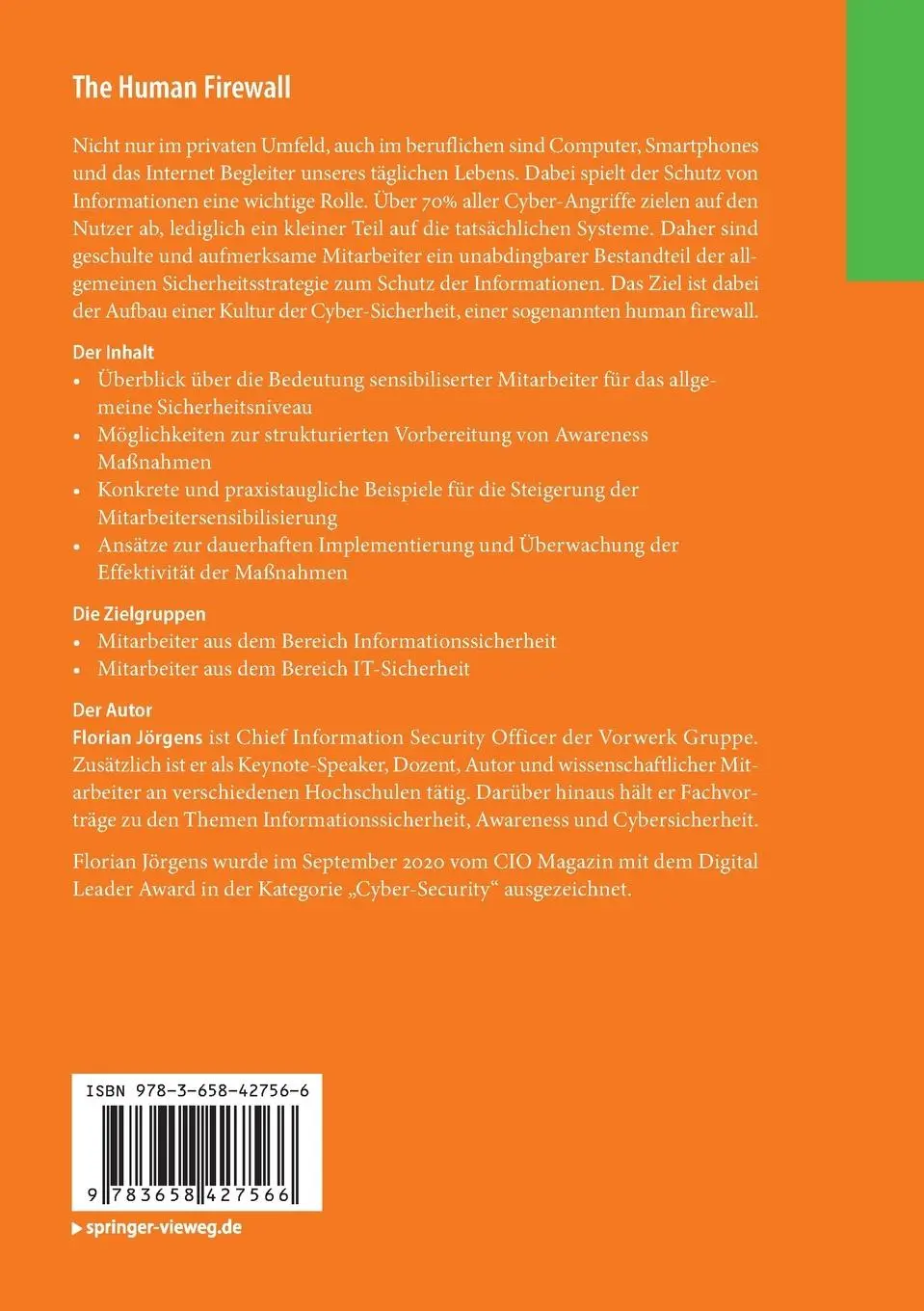 Rückseite: 9783658427566 | The Human Firewall | Florian Jörgens | Taschenbuch | xvi | Deutsch