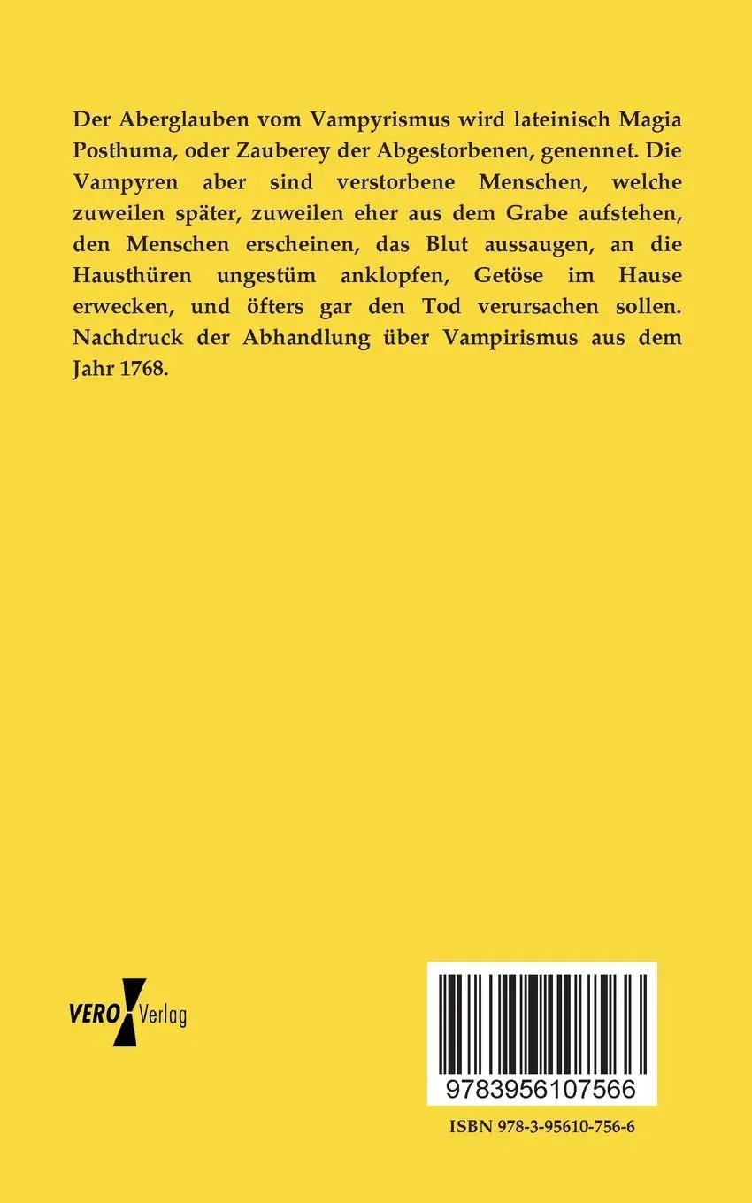 Rückseite: 9783956107566 | Vampyrismus | Gerard Van Swieten | Taschenbuch | 40 S. | Deutsch