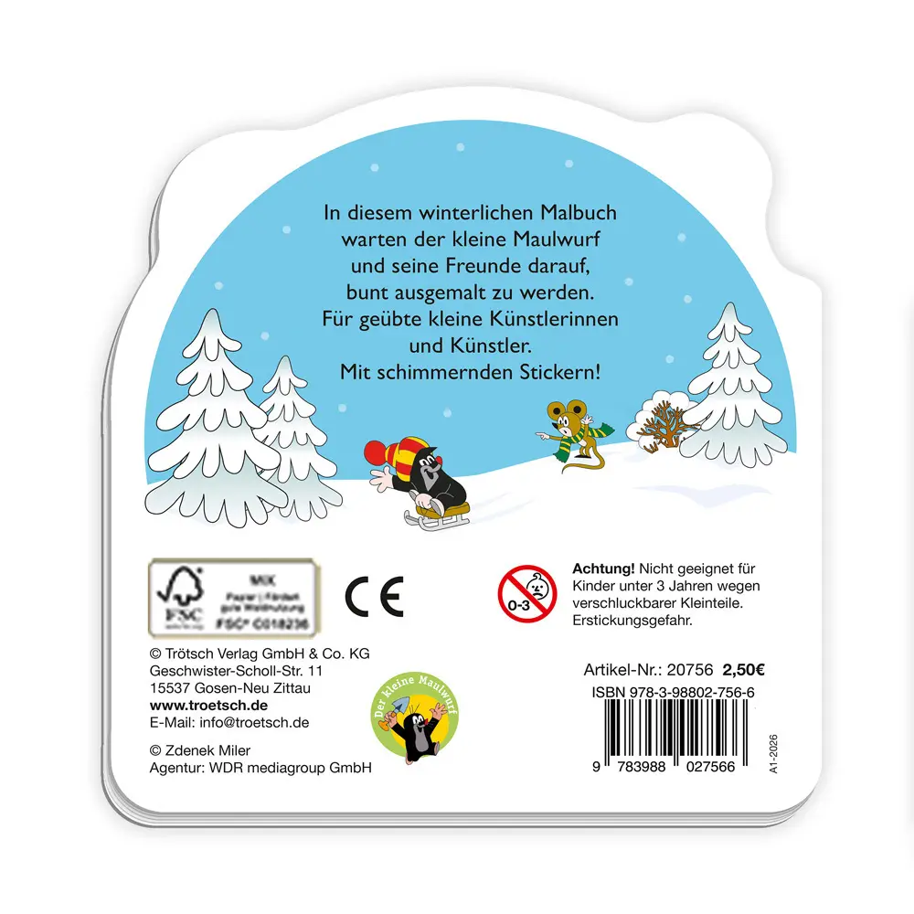 Bild: 9783988027566 | TRÖTSCH - Der kleine Maulwurf Mini-Malbuch mit Stickern Winter Ab 3...