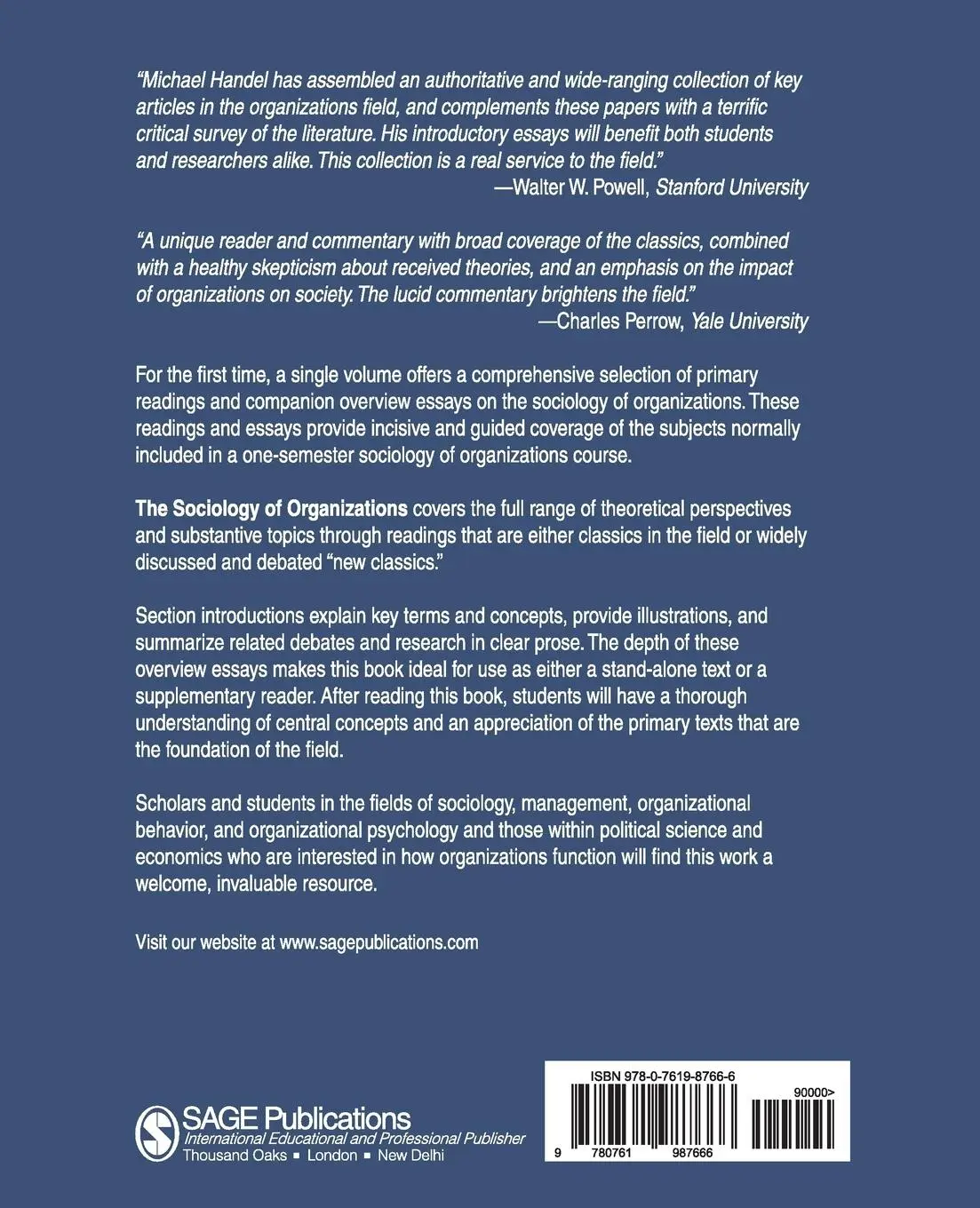 Rückseite: 9780761987666 | The Sociology of Organizations | Michael J Handel | Taschenbuch | 2002